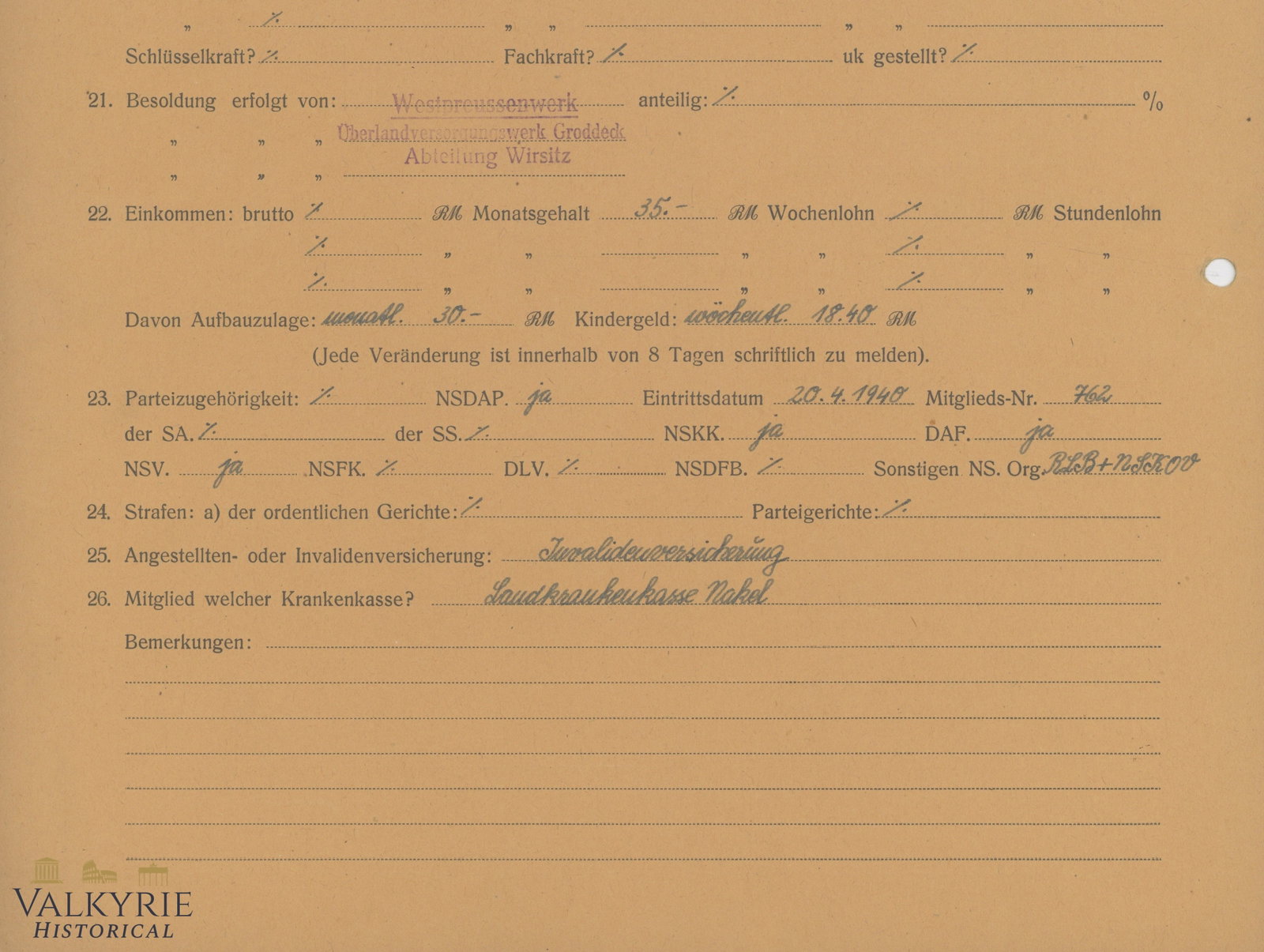 German Form For Application For Identification Card For a Man - Year 1941. - 7