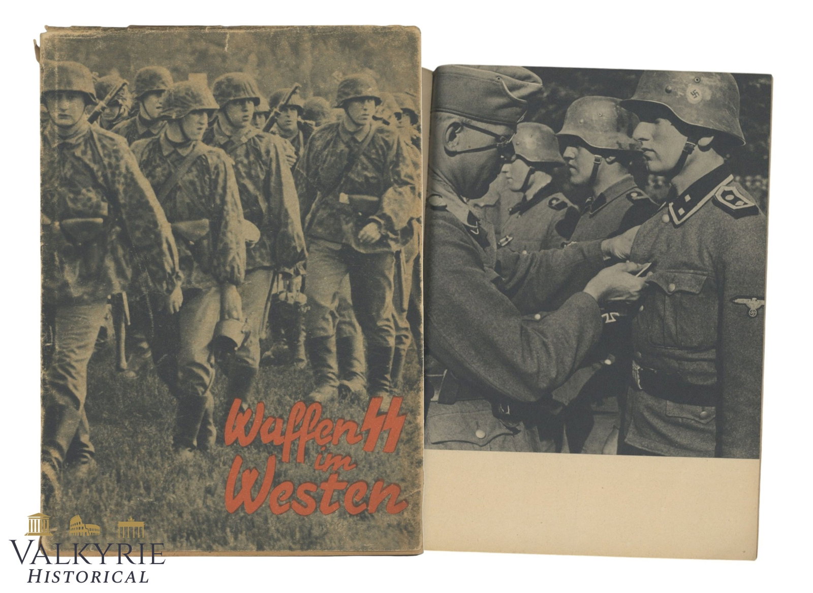 German Book "Waffen SS in the West" With Photos of SS Propaganda Company: German Book "Waffen SS in the West" With Photos of SS Propaganda Company. Hard cover with dust jacket. Very illustrated. 1941. Published by NSDAP Central Publishing House. 150 pages. Shipping flat