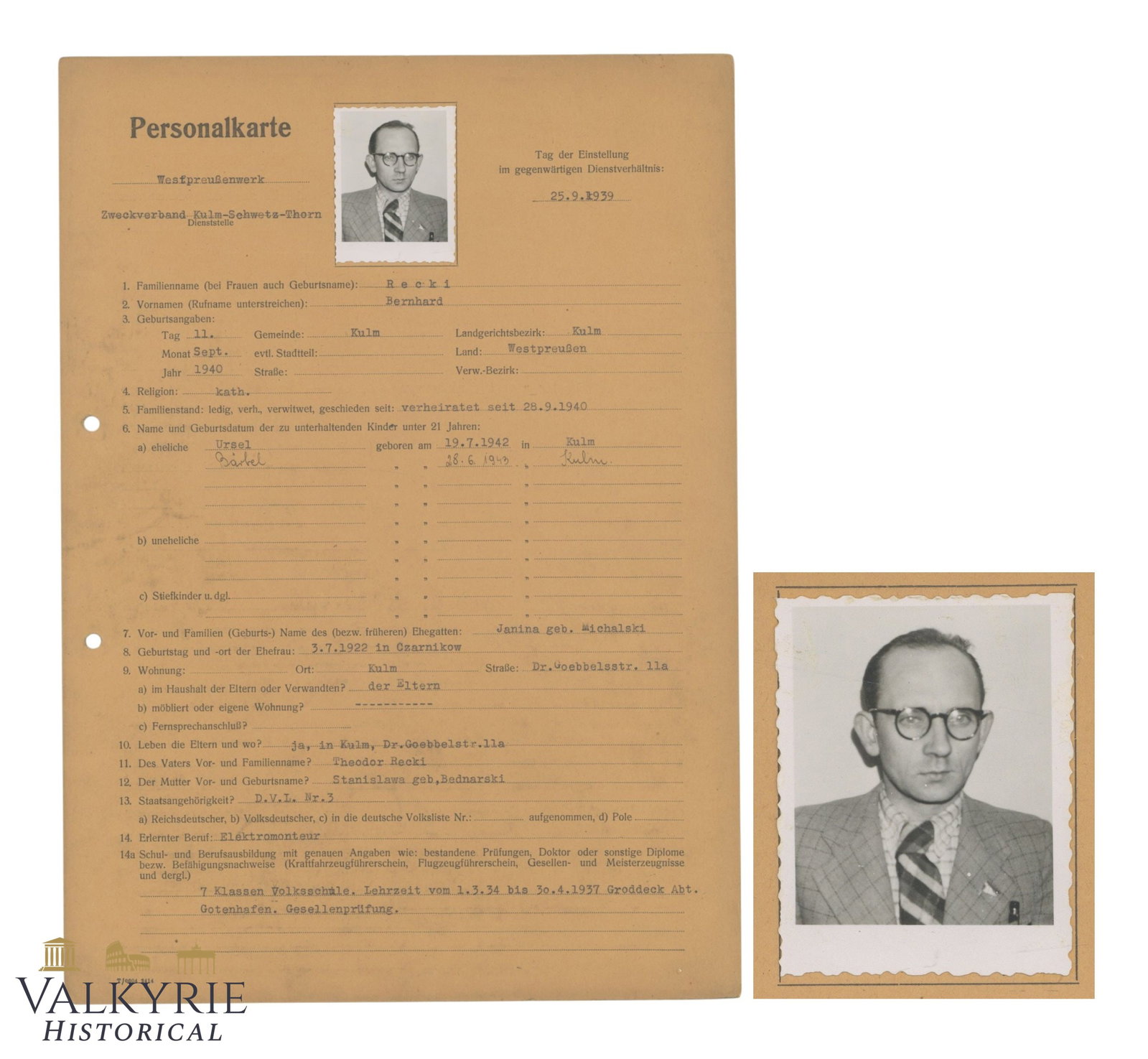 German Form For Application For Identification Card For a Man - Year 1939. (1 of 6)