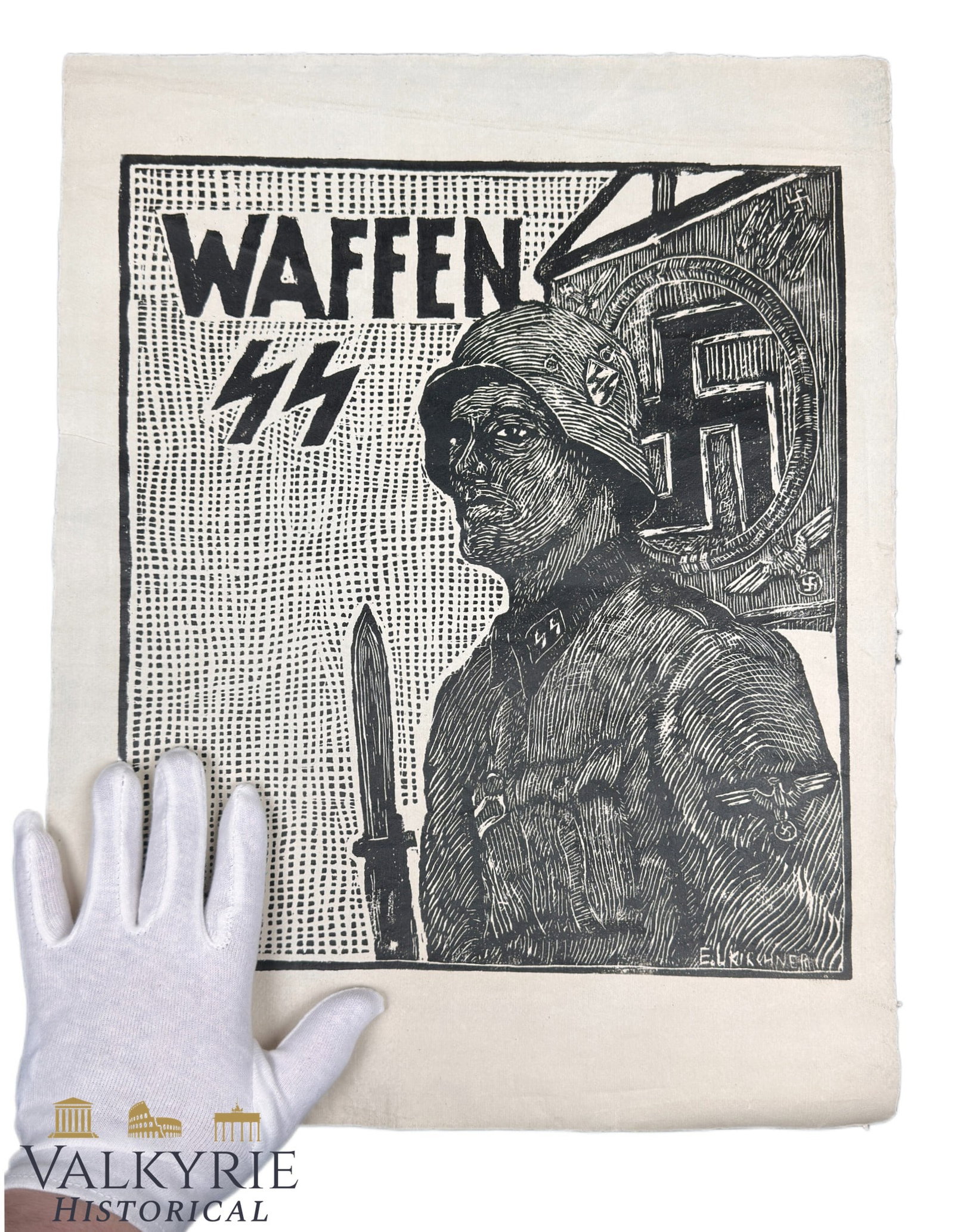 Very Interesting Print With Artwork by Censored by Nazism Expressionist Artist Ernst L. Kirchner: Very Interesting Print With Waffen SS Artwork by Censored by Nazism Expressionist Artist Ernst Ludwig. Ernst Ludwig Kirchner, exponent of German Expressionism: Kirchner’s art was heavily censored du