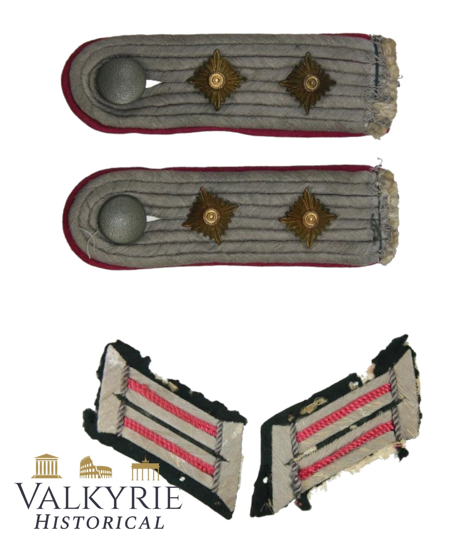 Set of German Captain Shoulder Boards and Collar Tabs: Hauptmann (Schulterstucke, Kragenpatten). Although the officer’s shoulder boards underwent numerous minor modifications they remained basically the same right up until the end of WWII. The different