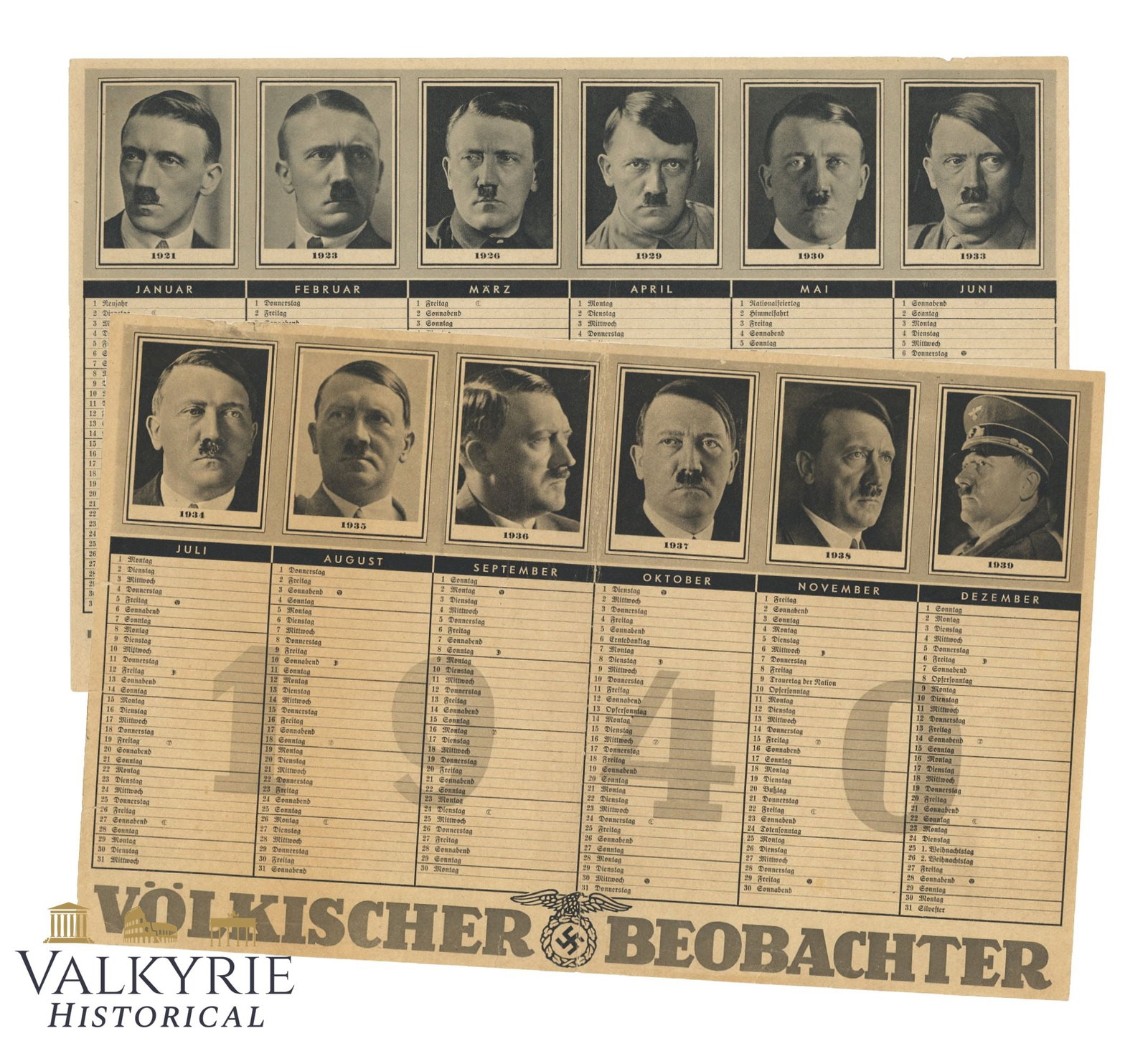 Propaganda Calendar of the Volkischer Beobachter Newspaper for Year 1940 - Adolf Hitler Portraits (1 of 3)