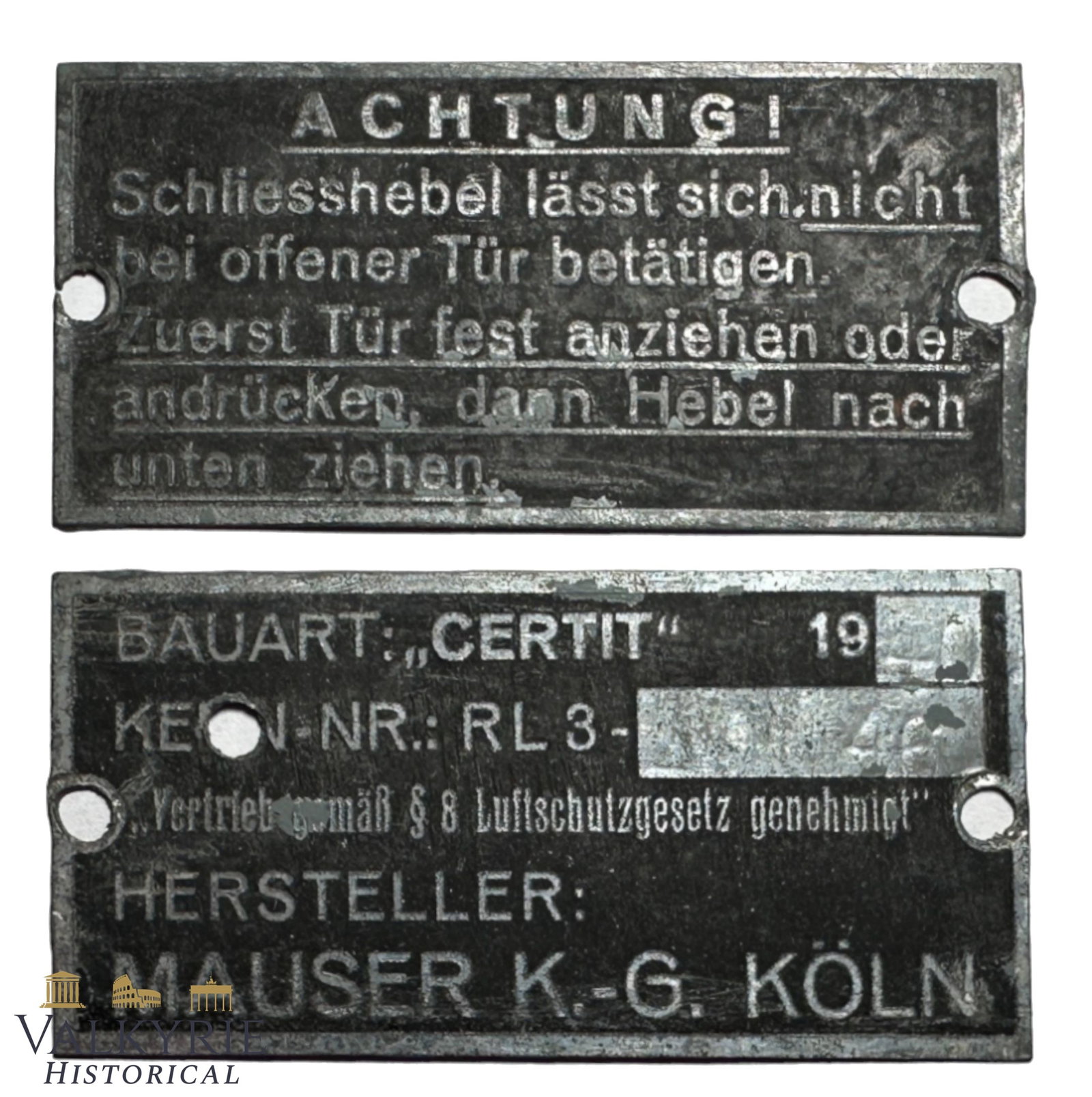 2 Metal Plaquettes From Some German Artillery Weapon Manufactured by Mauser K. G. in Koln 1040 (1 of 5)