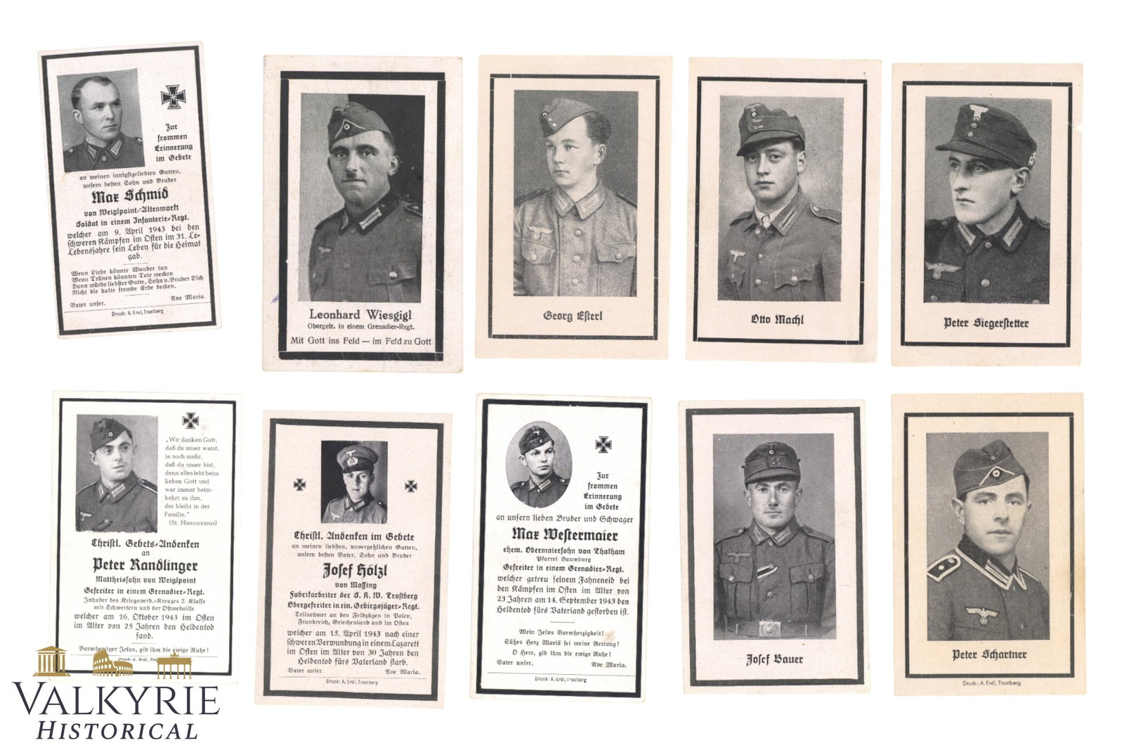 10 Commemorative Death Cards of German Soldiers Fallen During WW2 (1 of 2)