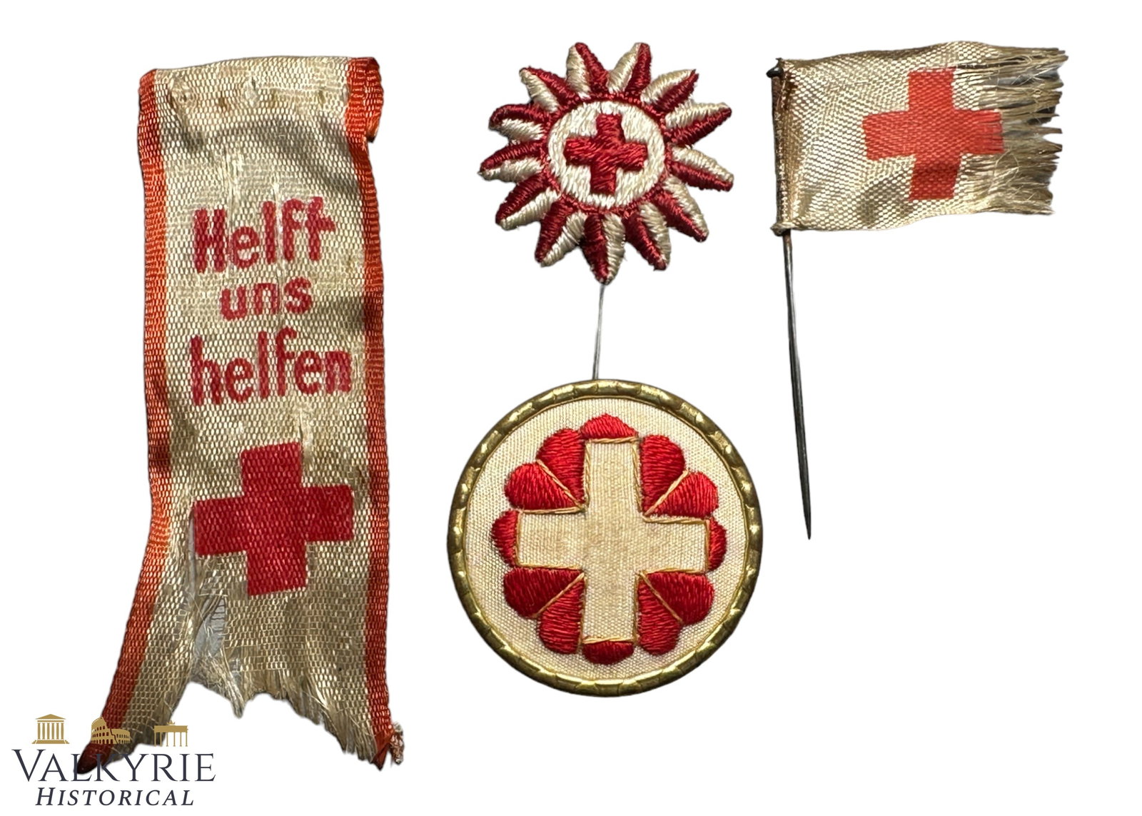 Set of Badges of the German Red Cross For Raising Funds "Help Us": Set of Badges of the German Red Cross For Raising Funds "Help Us". Some of them made from cloth. Shipping flat cost $25 it doesn't matter how many items you win. you pay just $25 for shipping.