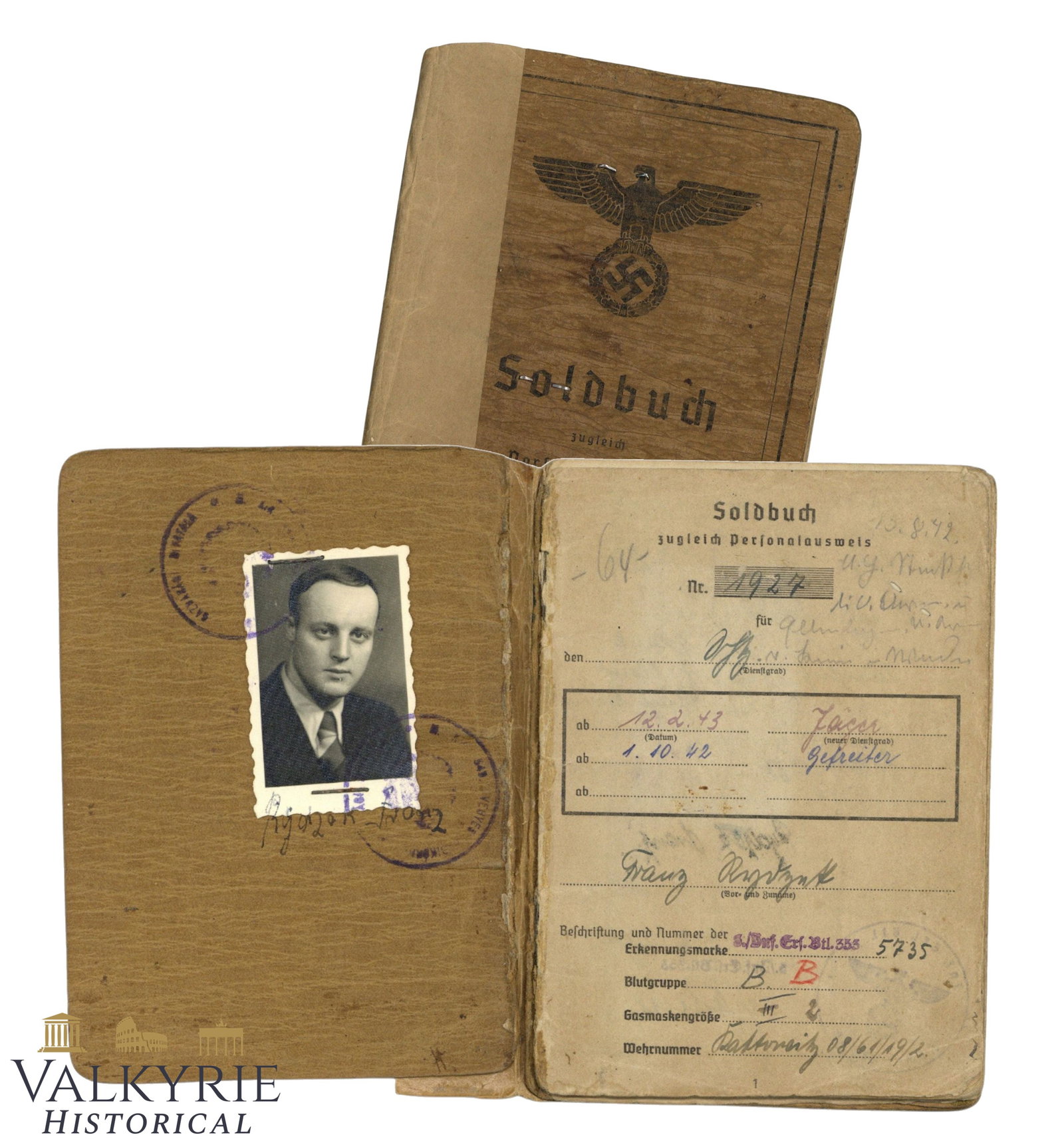 Soldbuch of a German Soldier of the Infantry Reserve Battalion 358 Issued in 1942: Soldbuch of a German Soldier of the Infantry Reserve Battalion 358 Issued in 1942. With many entries and photo of the owner. Shipping flat cost $25 it doesn't matter how many items you win. you pay ju