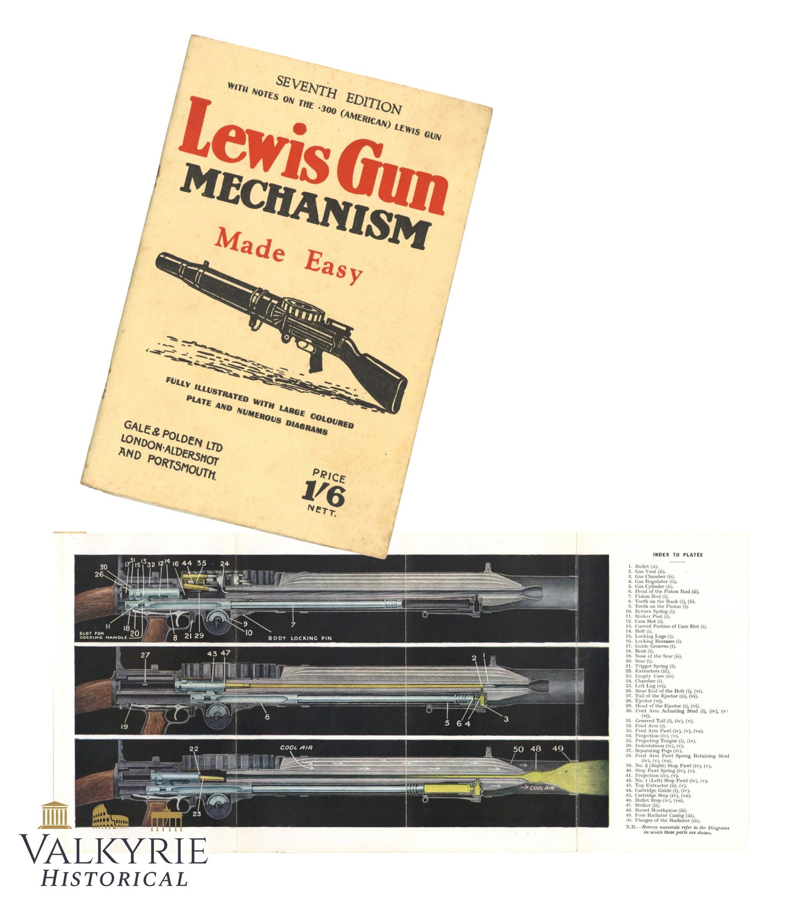 WW2 Period Printed Booklet or Manual "Lewis Gun Mechanism Made Easy" by Major Pridham 1943: WW2 Period Printed Booklet or Manual "Lewis Gun Mechanism Made Easy. Fully illustrated with large coloured plate and numerous diagrams". Written by Major Pridham. Printed in 1943 in Great Britain. Shi