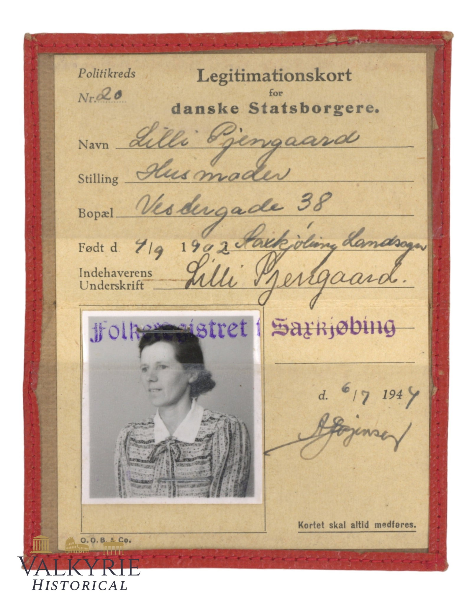 Rare Identification Card for Danish Citizens Issued to a Woman in 1944 (1 of 2)
