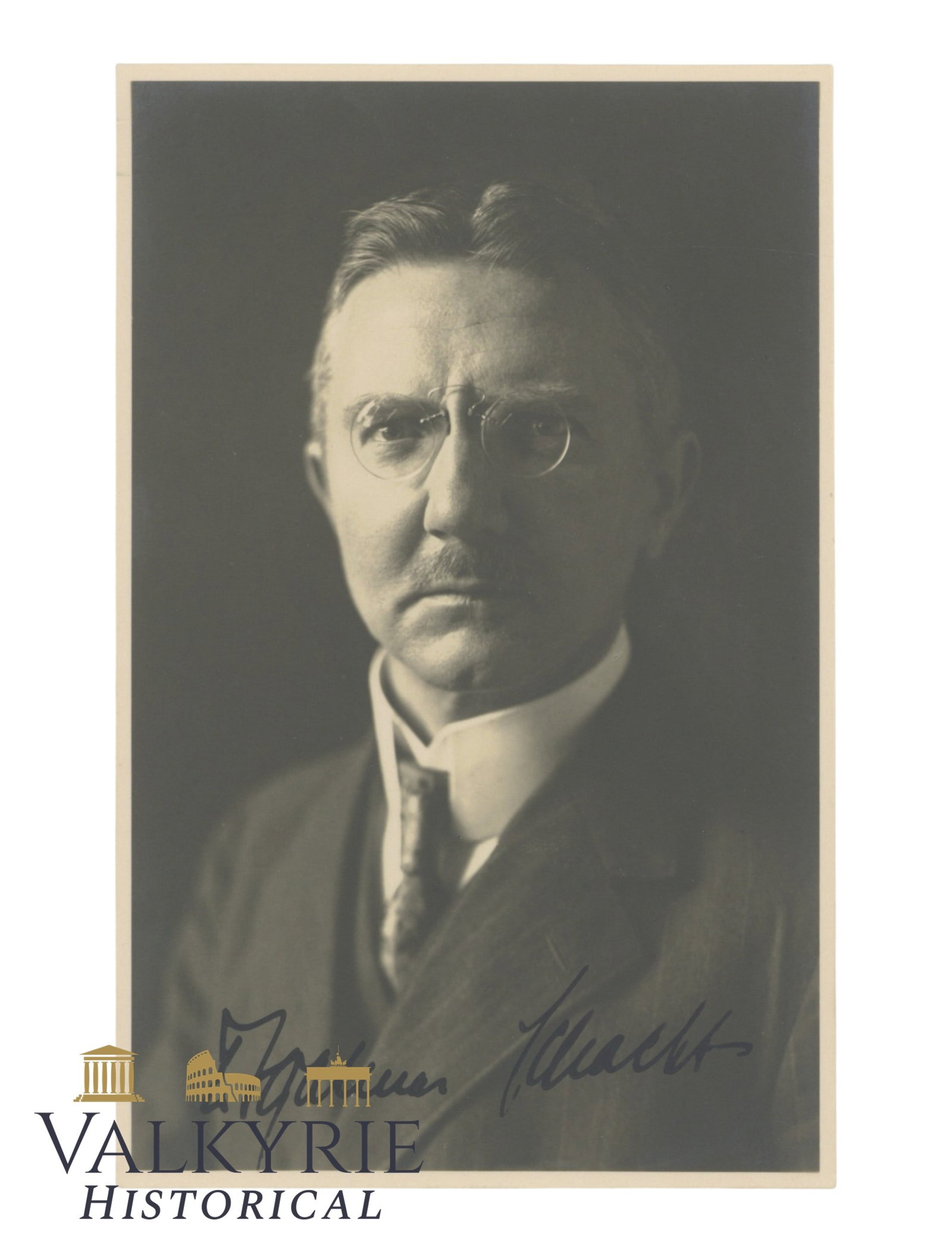 Signed Hjalmar Schacht Photograph: Signed Hjalmar Schacht Photograph Hjalmar Schacht (22 January 1877 – 3 June 1970): Prominent banker and economist. Pre-war president of the Reichsbank 1923–30 & 1933–38 and Economics Minister 19