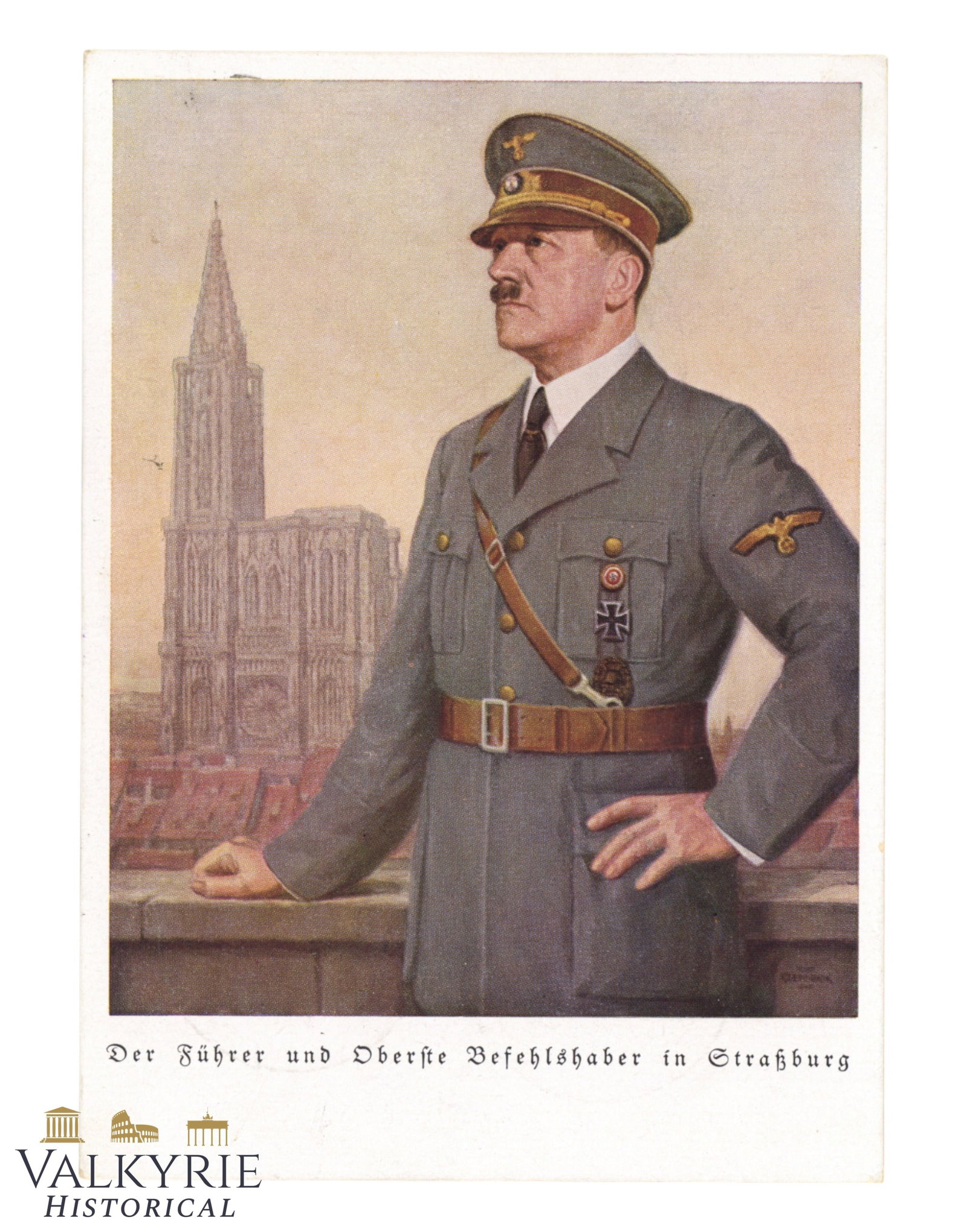 Nazi Propaganda Postcard of Adolf Hitler in Strasbourg After Annexation of Alsace (1 of 2)