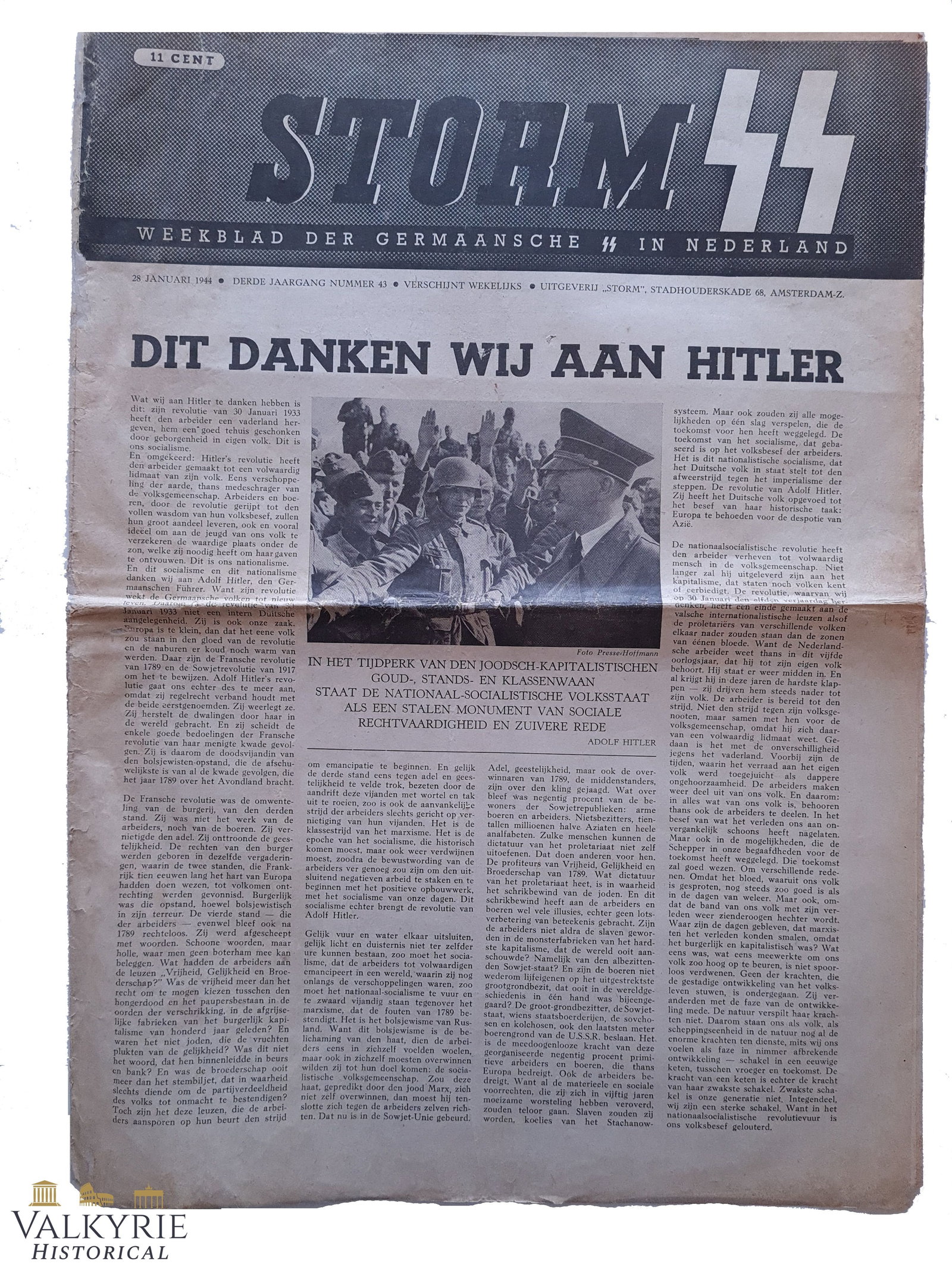 Dutch Newspaper "Storm SS" - Number of 28. January 1944 - Adolf Hitler on the Cover (1 of 9)