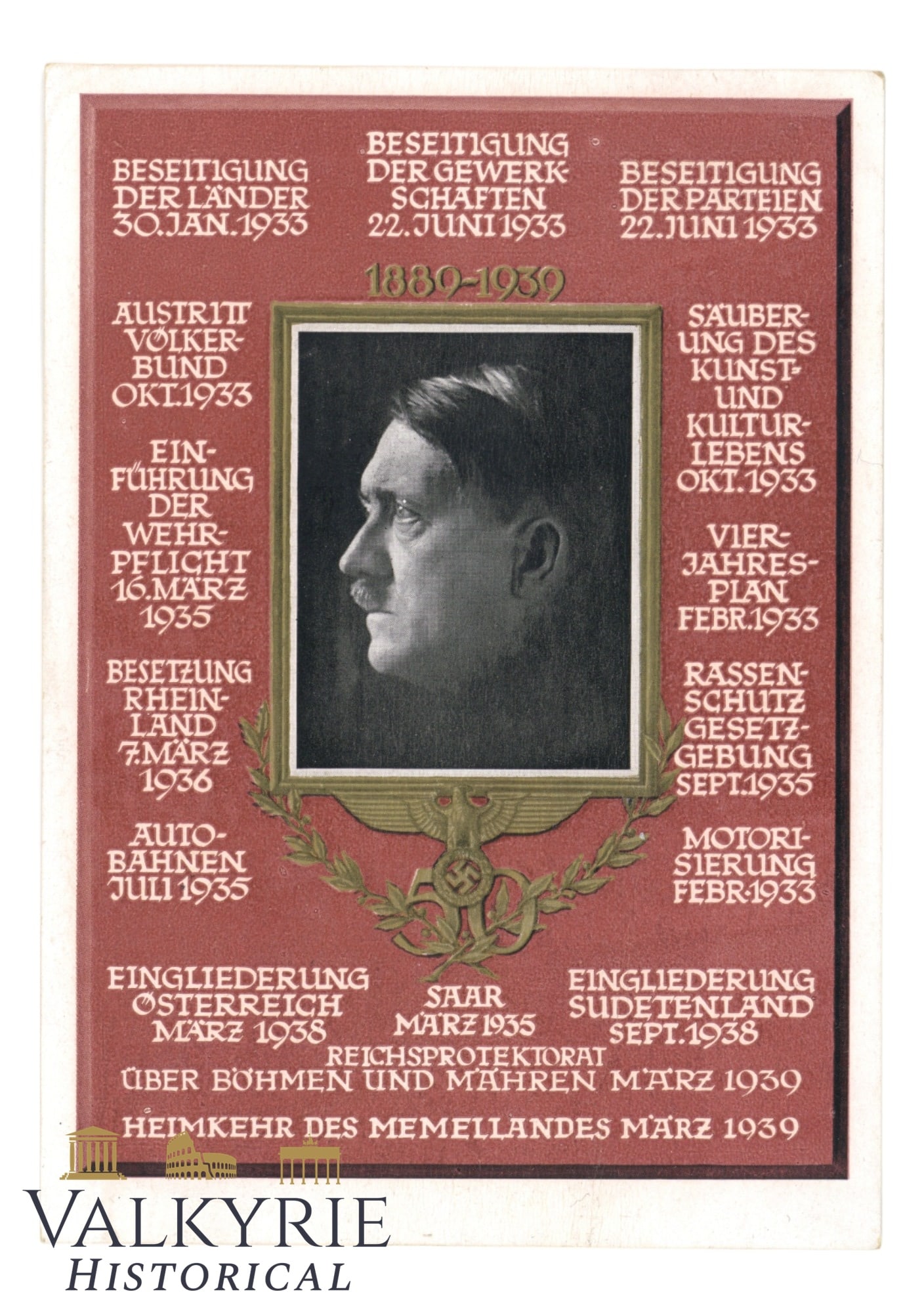Commemorative Propaganda Postcard of the 50th Birthday of Adolf Hitler - 20.4.1939 (1 of 2)