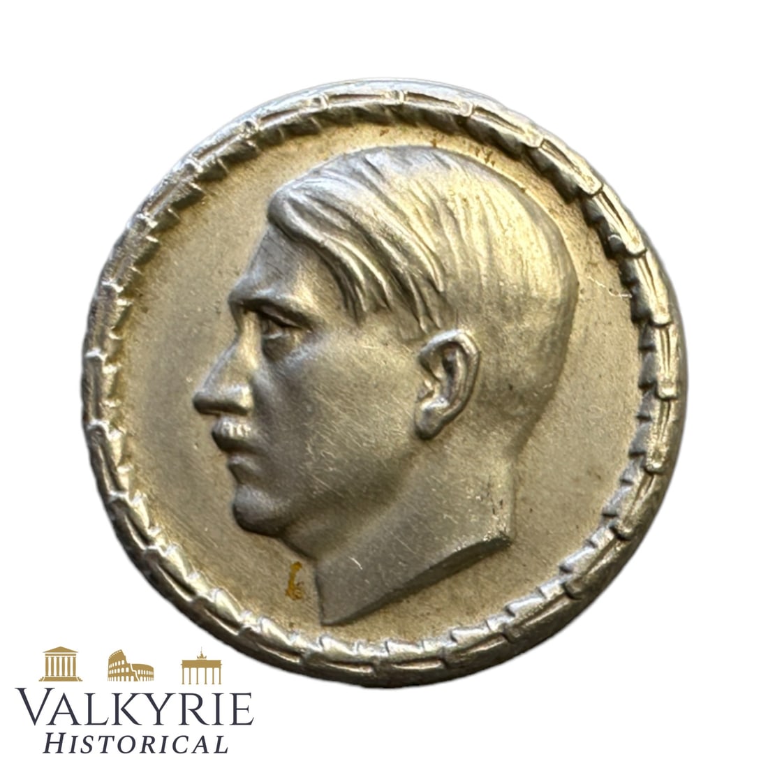 Patriotic Badge With the Bust of Adolf Hitler: Patriotic Badge With the Bust of Adolf Hitler. Needle system working perfectly. Shipping flat cost $25 it doesn't matter how many items you win. you pay just $25 for shipping.