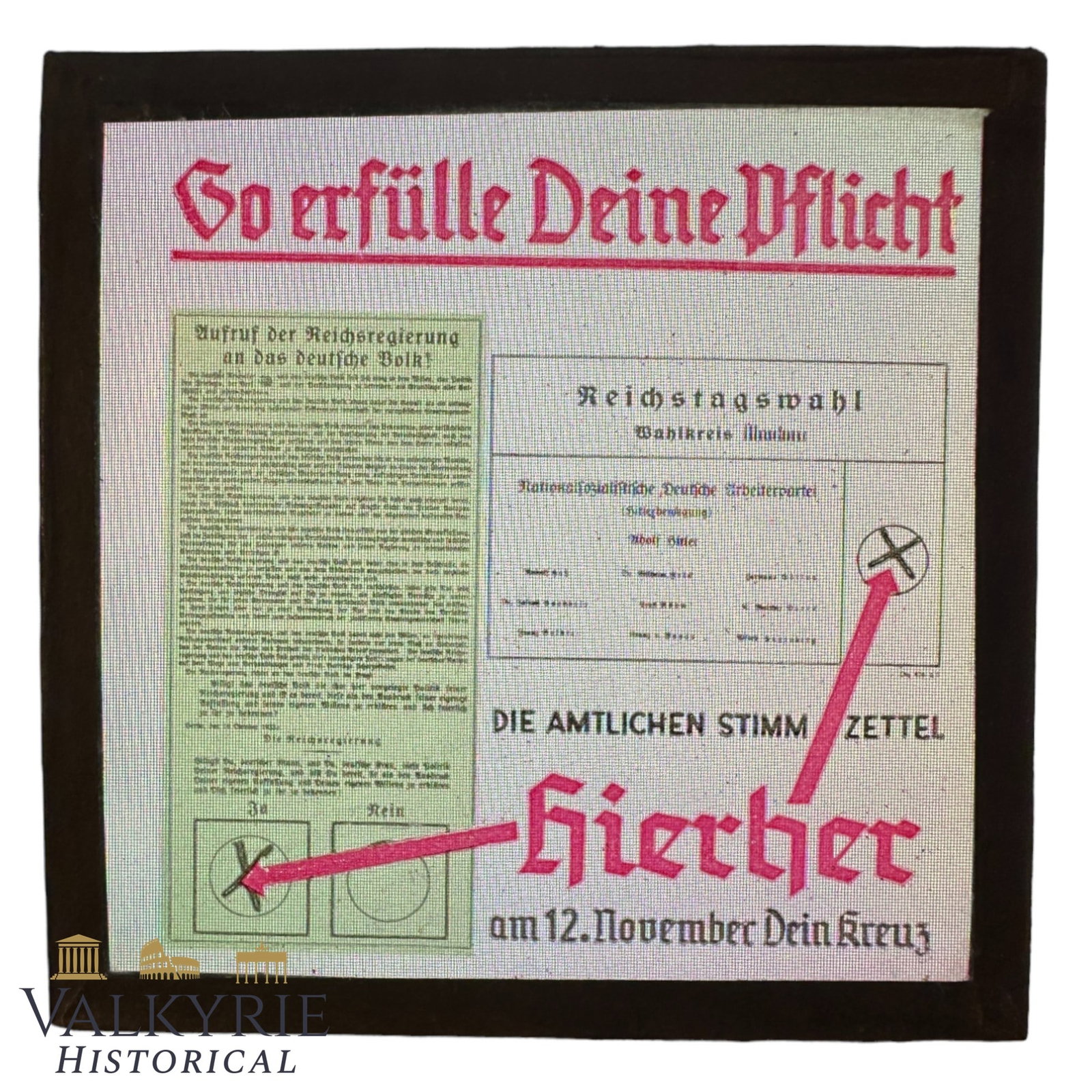 III Reich Period Glass Slide With Message "That's How to Do Your Duty" by NSDAP