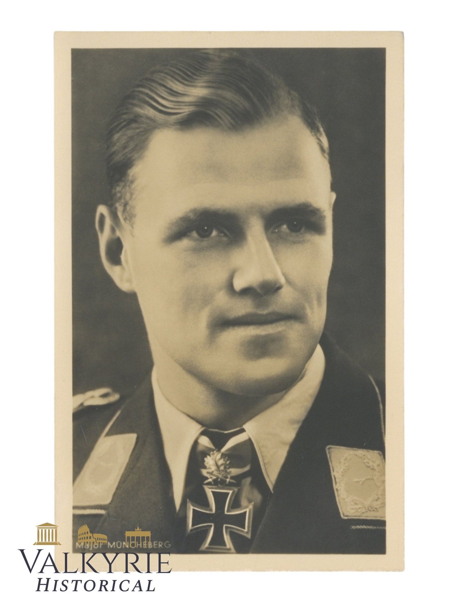 German Postcard With Portrait of Luftwaffe Ace Knight's Cross Holder Muencheberg (1 of 2)