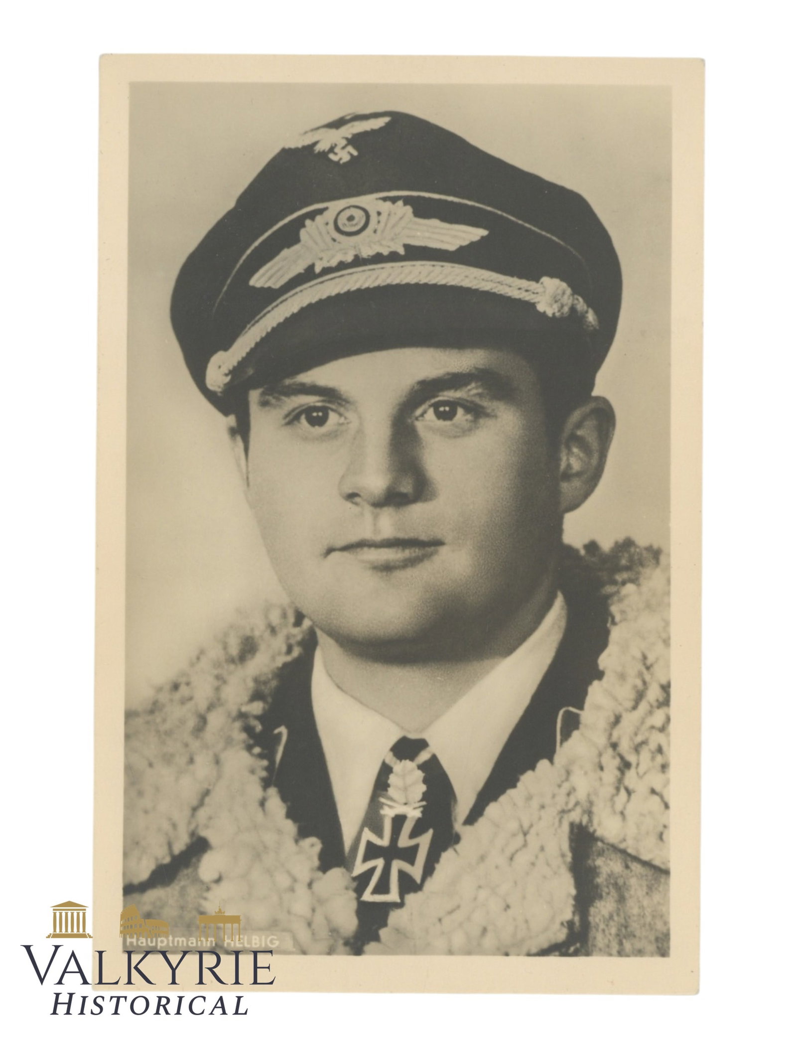 German Postcard With Photo of Knight's Cross Holder of the Lufwaffe Ace Hauptmann Helbig: German Postcard With Photo of Knight's Cross Holder of the Luftwaffe Hauptmann Helbig. He was also awarded the oakleaves and swords. Non-circulated. All items for this auction will be shipping from Eu