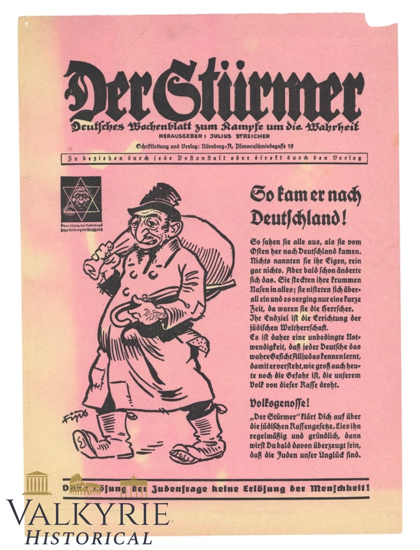 Rare Advertisement Leaflet of the Ultra Anti-Semitic Tabloid "Der Sturmer" (1 of 2)
