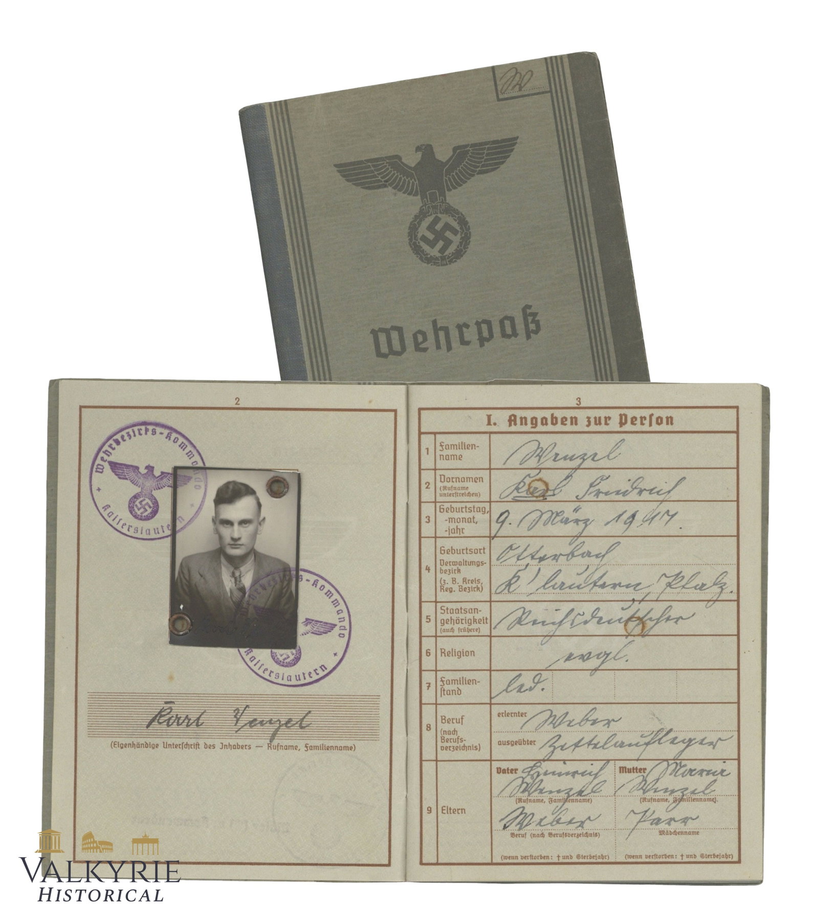 German Wehrmacht Wehrpass Issued in 1937 to a Soldier of an Infantry Machinegun Company (1 of 15)