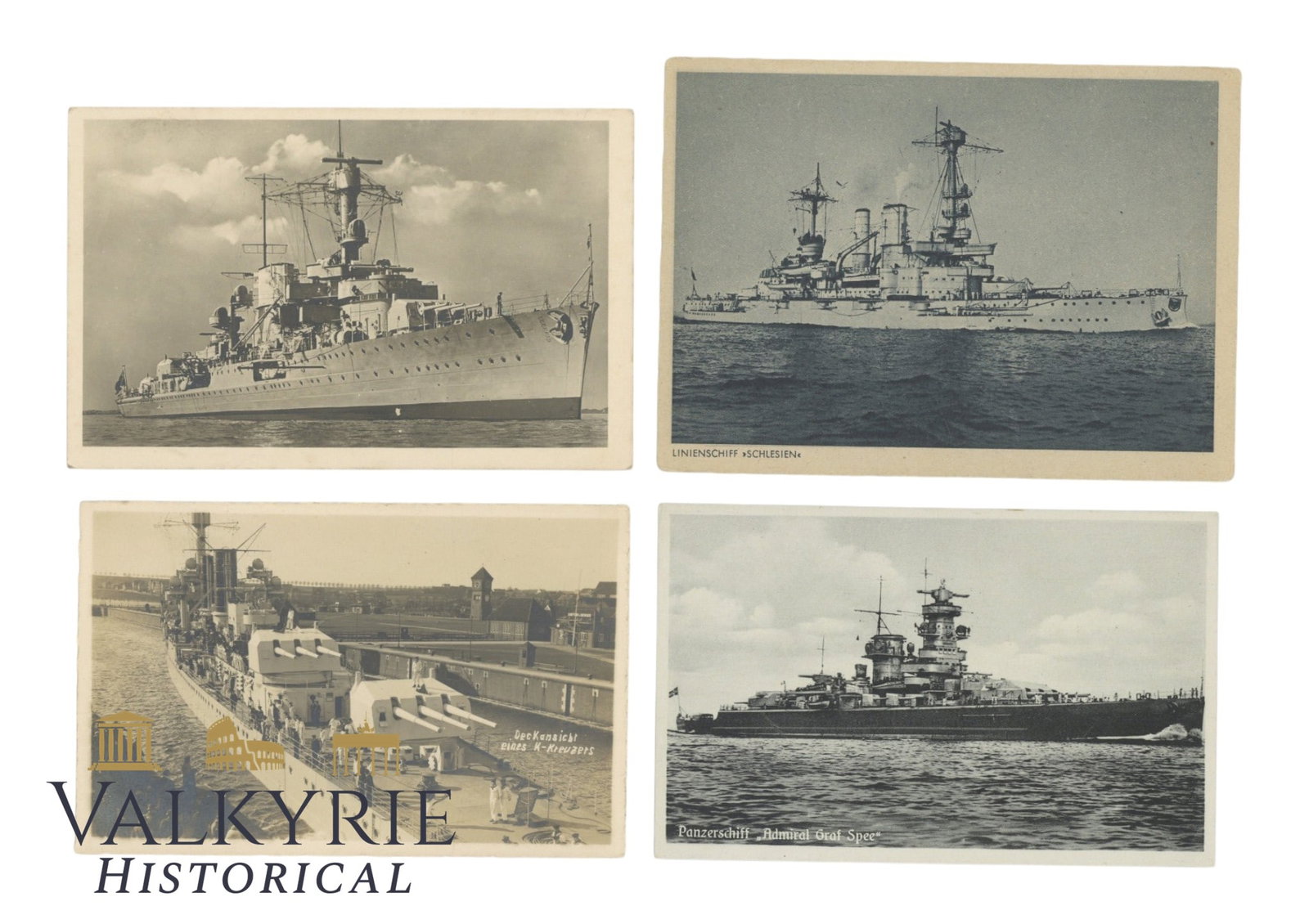 Set of 4 German Propaganda Postcards About the Kriegsmarine Battle Ships - Circulated (1 of 6)