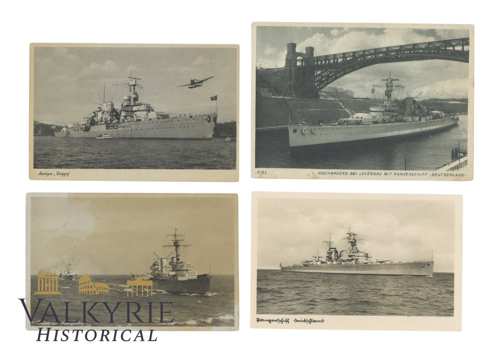 Set of 4 German Propaganda Postcards About the Kriegsmarine Battle Ships - Circulated (1 of 6)