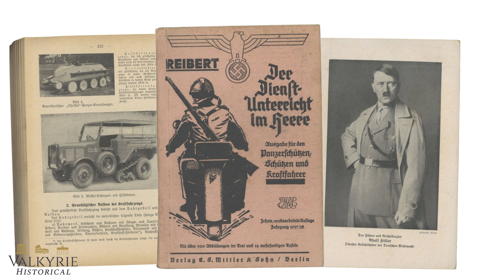 German Book "Reibert's The Service Instruction in the Army. Edition For Panzer Soldiers, Privates": German Book "Reibert's The Service Instruction in the Army. Edition For Panzer Soldiers, Privates and Drivers". Very illustrated. 1937/38 edition. Soft cover. 343 pages. All items for this auction wil