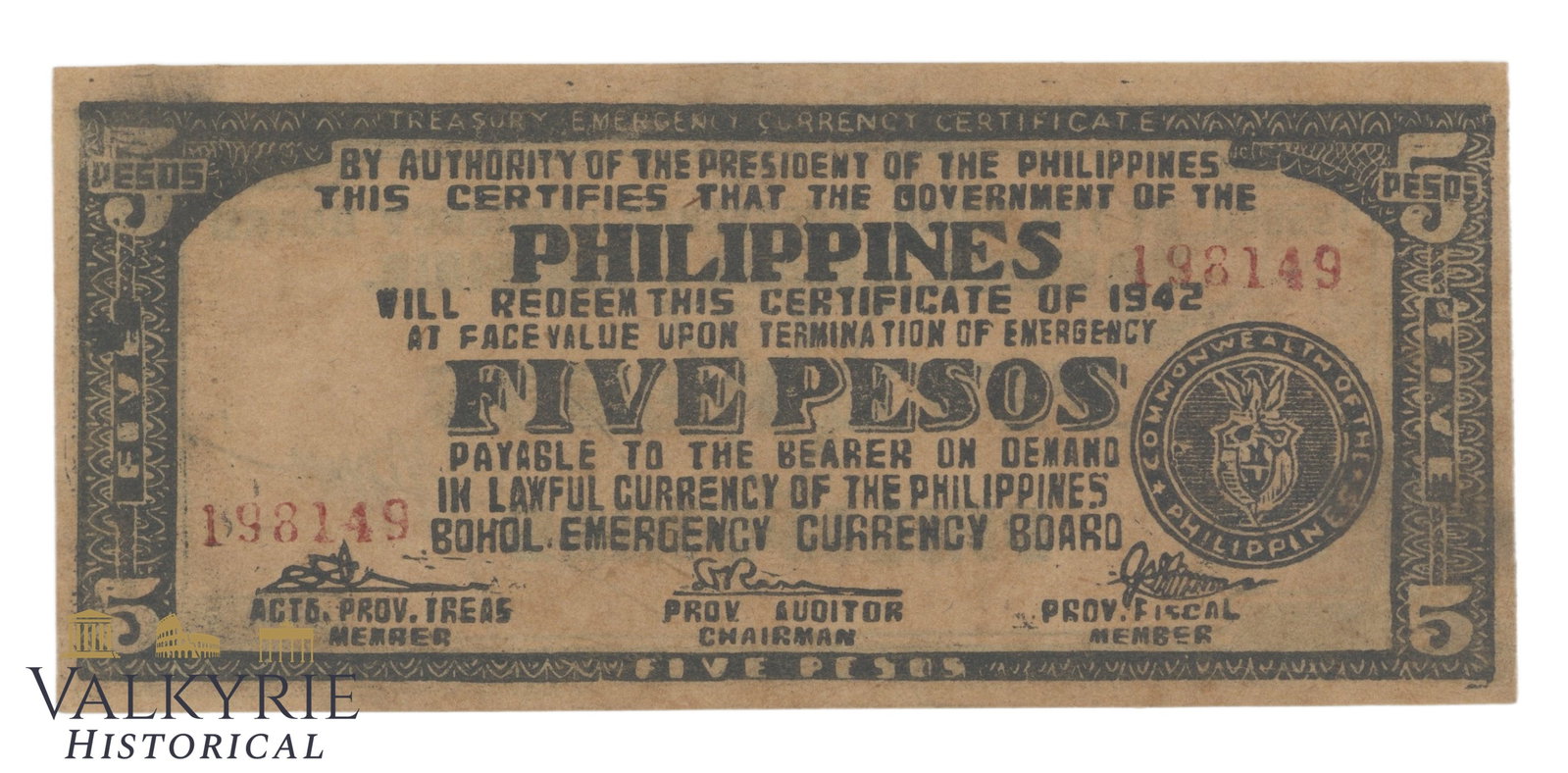 Philippines – Bohol, 10 Pesos, 1943, Pick S144a, AU,: Philippines – Bohol, 10 Pesos, 1943, Pick S144a, AU, Shipping flat cost $25 it doesn't matter how many items you win, you pay just $25 for shipping.