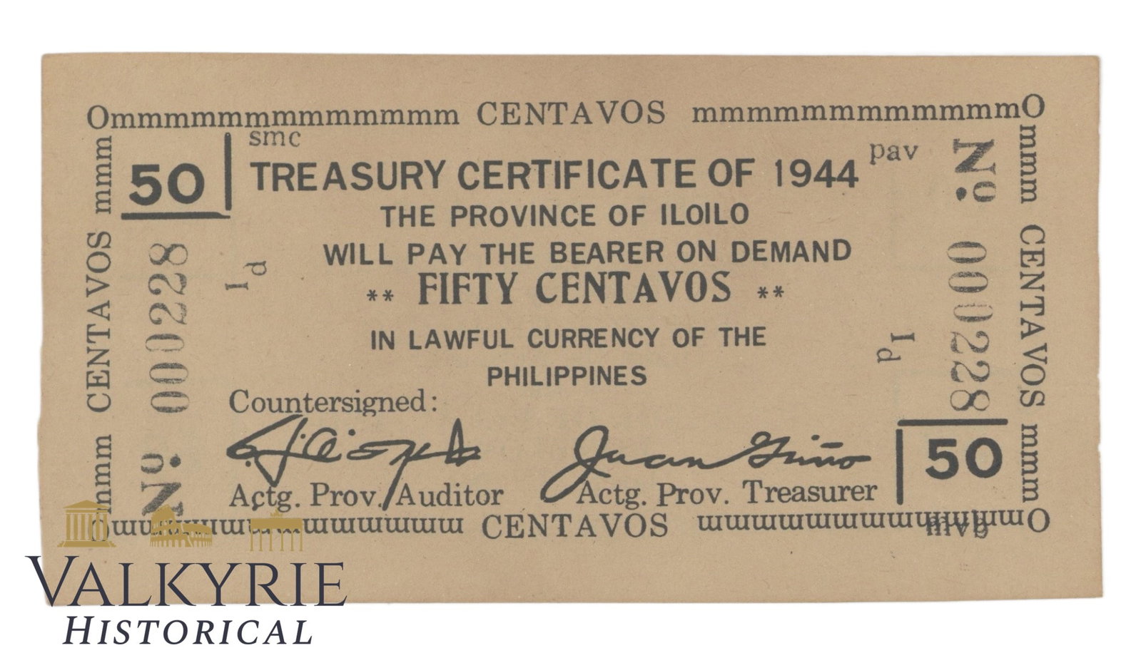 Philippines – Iloilo, 50 Centavos, 1944, Pick S334, AU-,: Philippines – Iloilo, 50 Centavos, 1944, Pick S334, AU-, Shipping flat cost $25 it doesn't matter how many items you win, you pay just $25 for shipping.