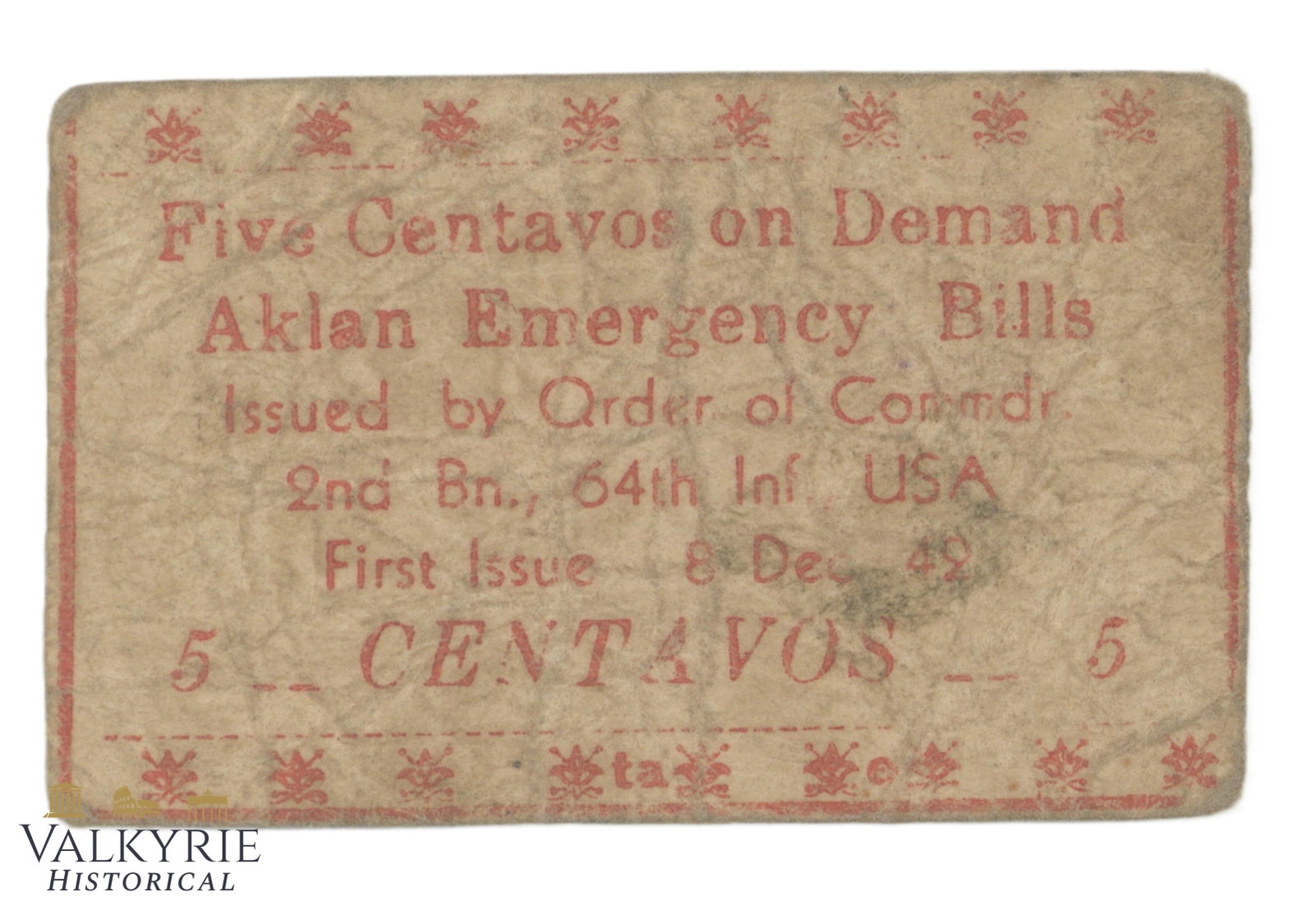 Philippines – Aklan, 5 Centavos, 1942, Pick S204, G,: Philippines – Aklan, 5 Centavos, 1942, Pick S204, G, Shipping flat cost $25 it doesn't matter how many items you win. you pay just $25 for shipping.