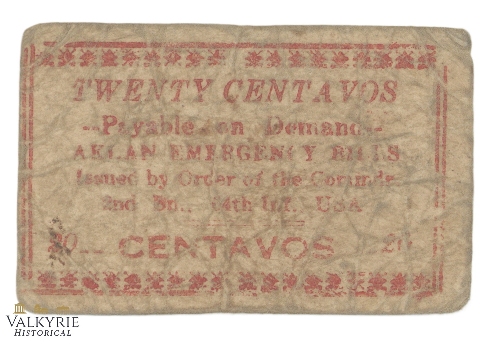 Philippines – Aklan, 20 Centavos, 1942, Pick S206a, G,: Philippines – Aklan, 20 Centavos, 1942, Pick S206a, G, Shipping flat cost $25 it doesn't matter how many items you win. you pay just $25 for shipping.