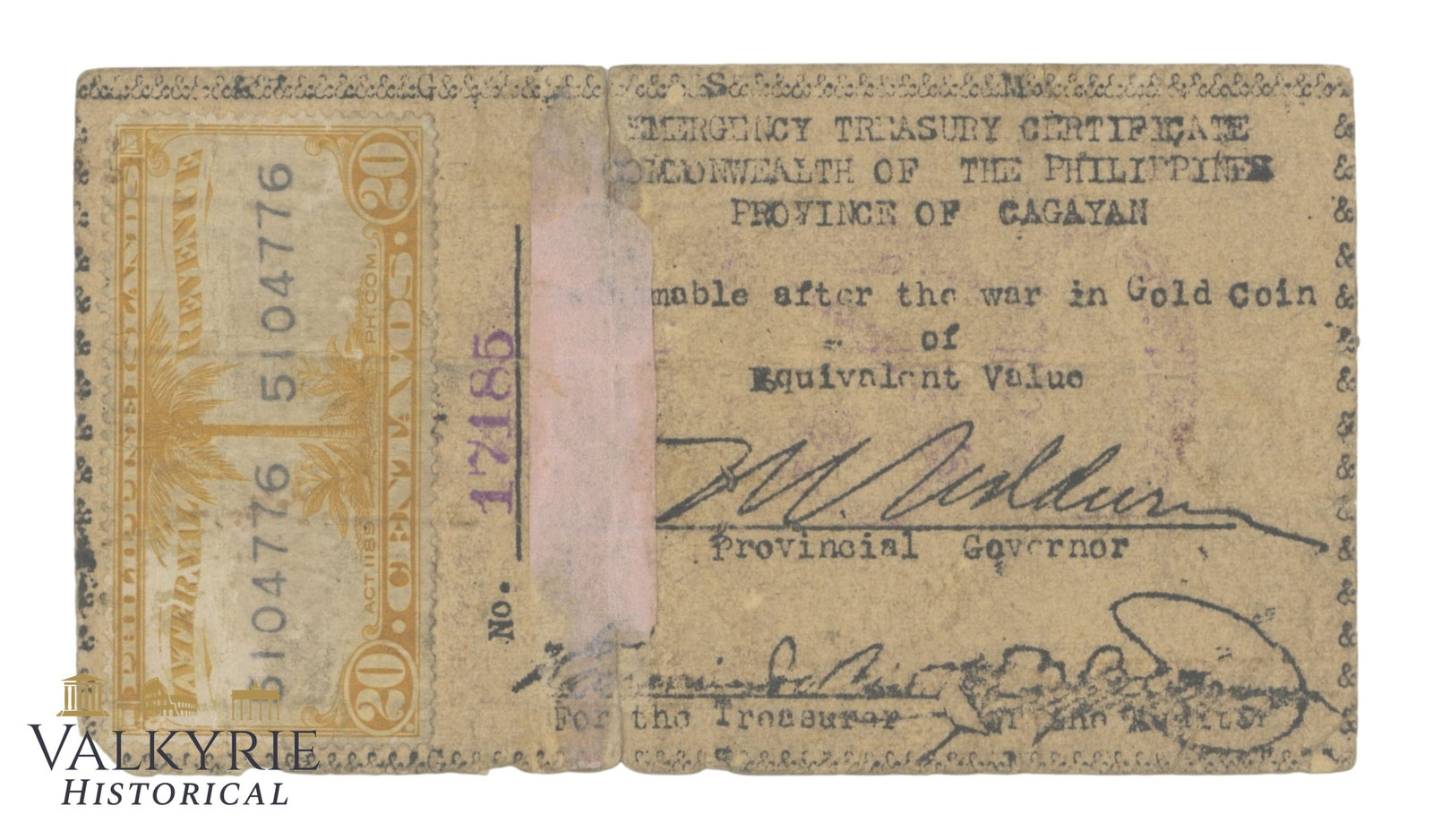 Philippines - Cagayan, 20 centavos 1942 Pick S162, F: Philippines - Cagayan, 20 centavos 1942 Pick S162, F. Shipping flat cost $25 it doesn't matter how many items you win. you pay just $25 for shipping.