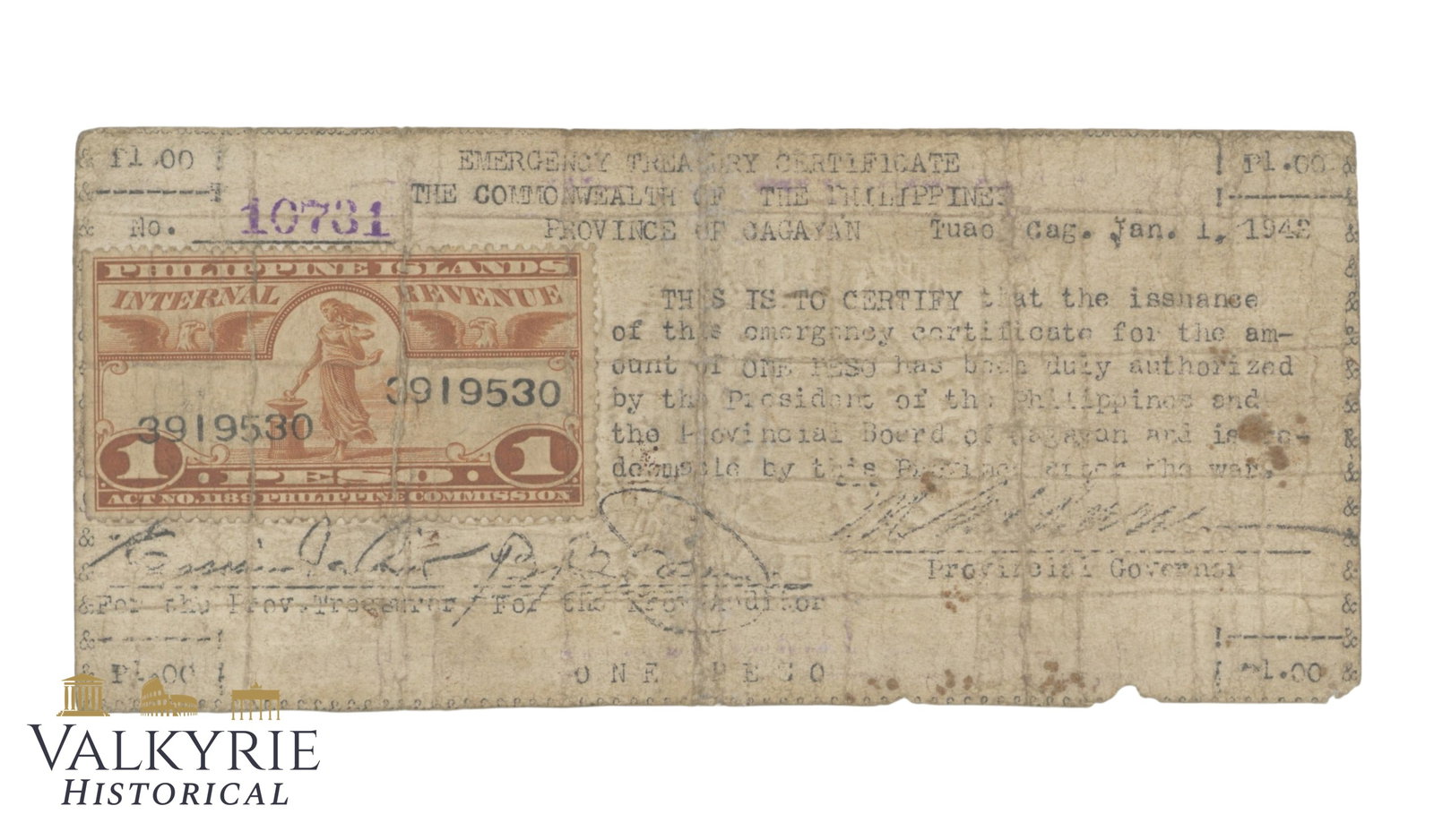 Philippines - Cagayan, 1 pesos 1942 Pick S164, F: Philippines - Cagayan, 1 pesos 1942 Pick S164, F. Shipping flat cost $25 it doesn't matter how many items you win. you pay just $25 for shipping.