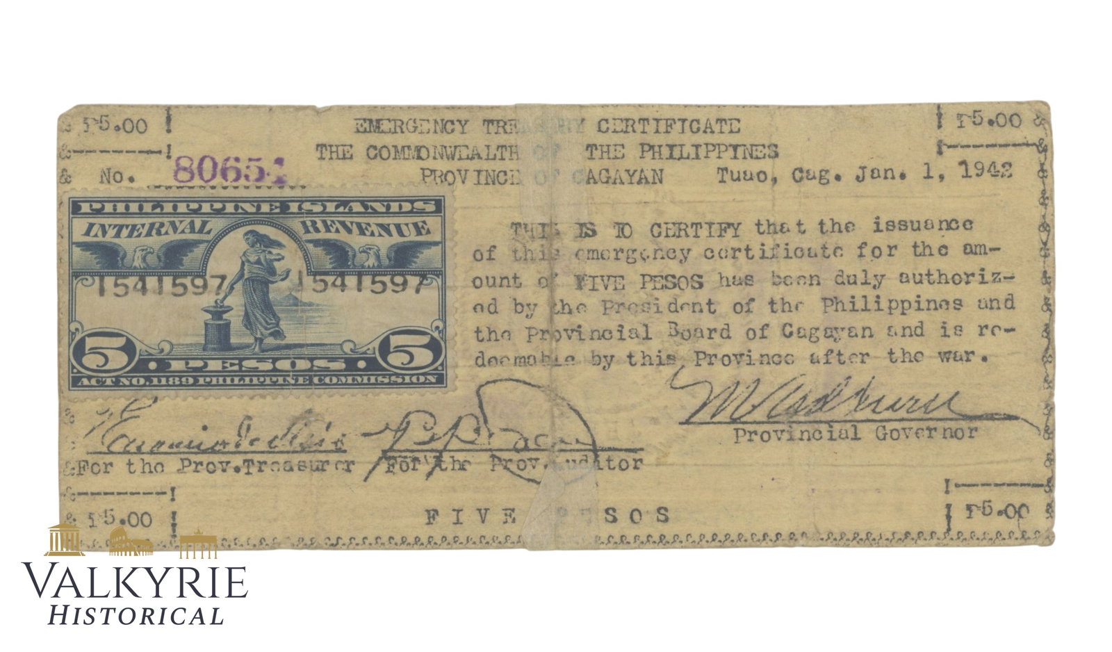 Philippines - Cagayan, 5 pesos 1942 Pick S168, F: Philippines - Cagayan, 5 pesos 1942 Pick S168, F . Shipping flat cost $25 it doesn't matter how many items you win. you pay just $25 for shipping.