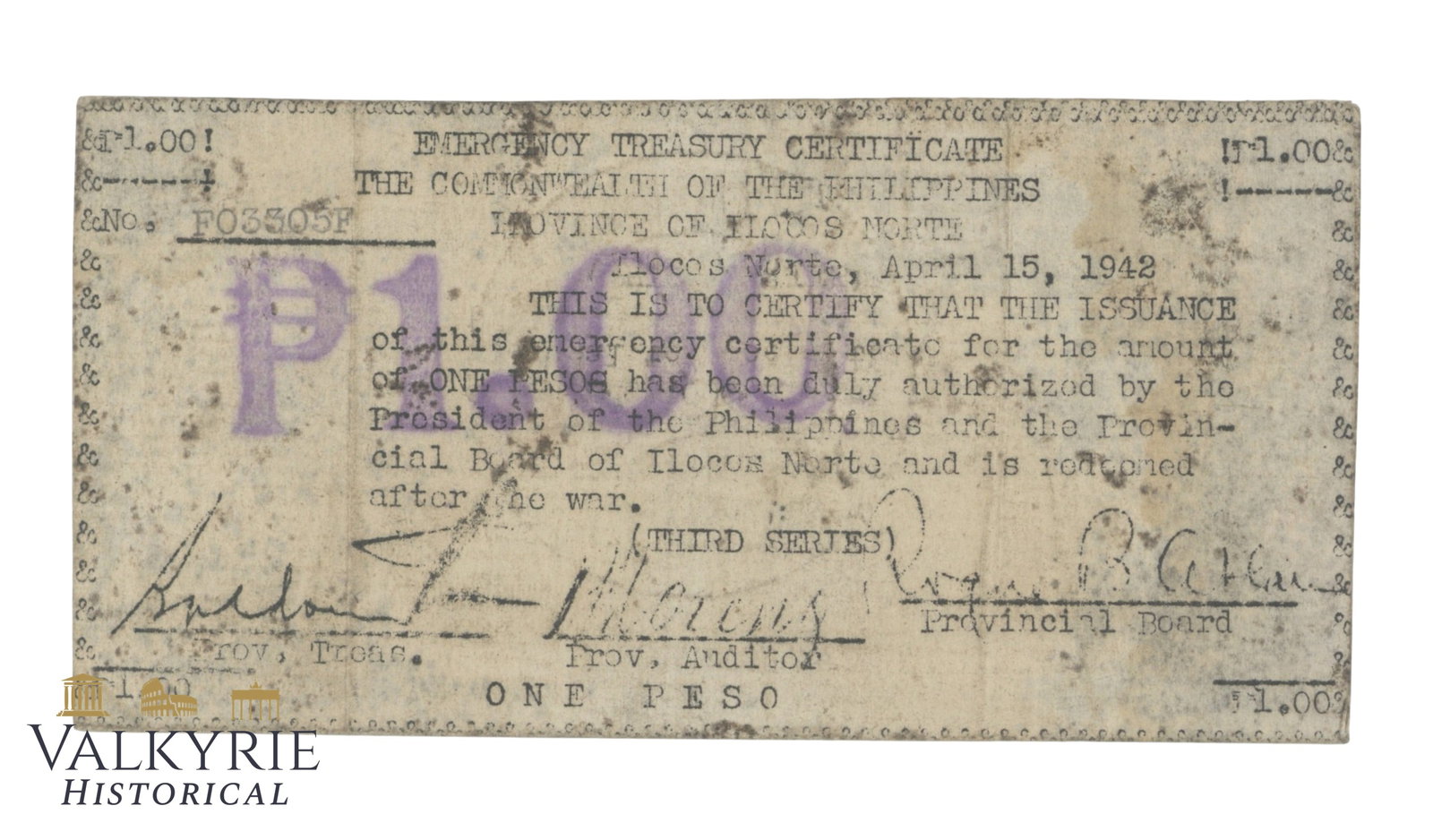Philippines - Ilocos Norte, 1 Peso 1942, Pick S277, VG: Philippines - Ilocos Norte, 1 Peso 1942, Pick S277, VG. Shipping flat cost $25 it doesn't matter how many items you win. you pay just $25 for shipping.