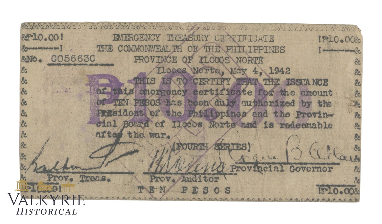Philippines - Ilocos Norte, 10 Pesos 1942, Pick S283a, F: Philippines - Ilocos Norte, 10 Pesos 1942, Pick S283a, F. Shipping flat cost $25 it doesn't matter how many items you win. you pay just $25 for shipping.