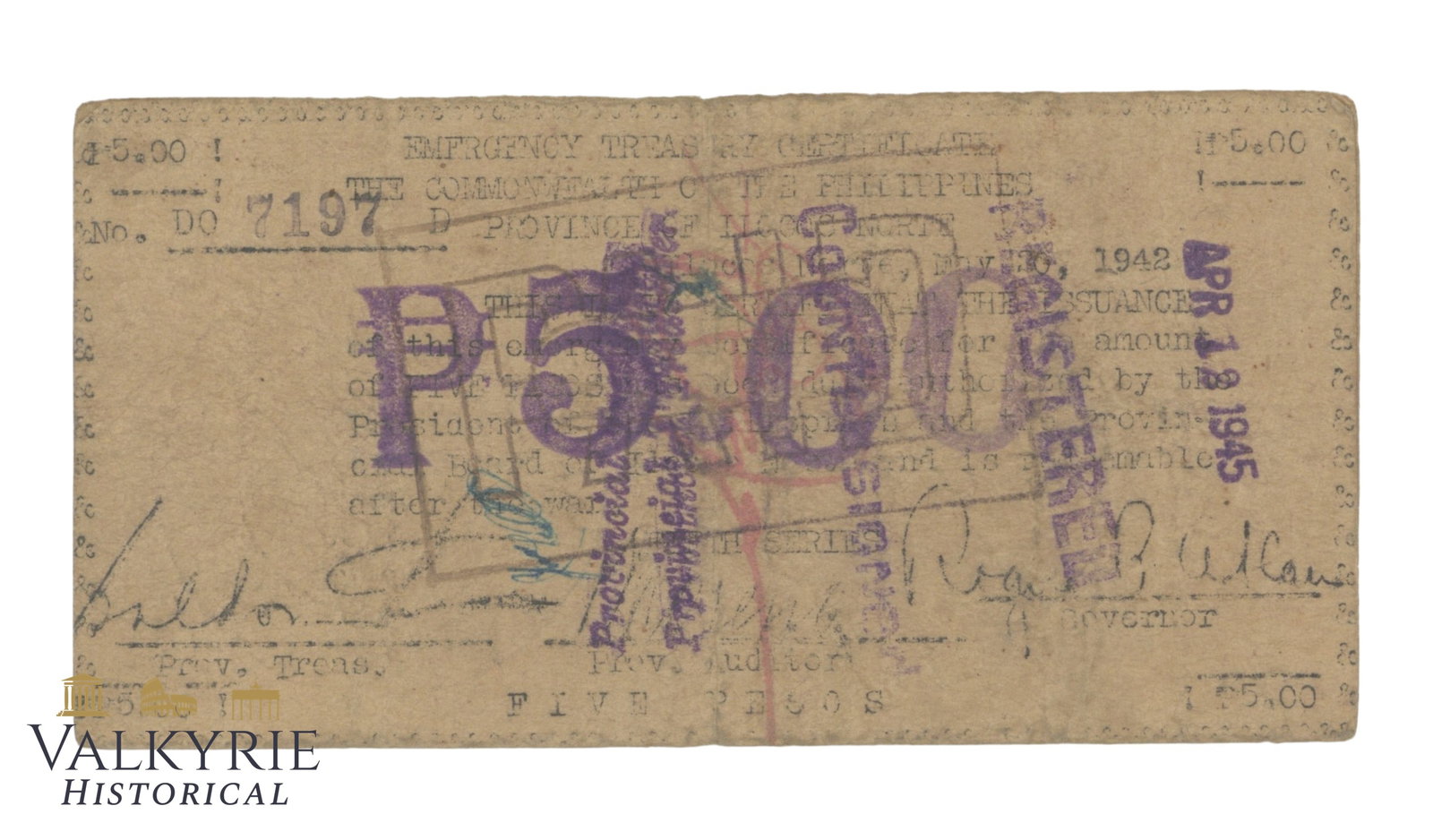 Philippines - Ilocos Norte, 5 Peso 1942, Pick S294, F: Philippines - Ilocos Norte, 5 Peso 1942, Pick S294, F . Shipping flat cost $25 it doesn't matter how many items you win. you pay just $25 for shipping.