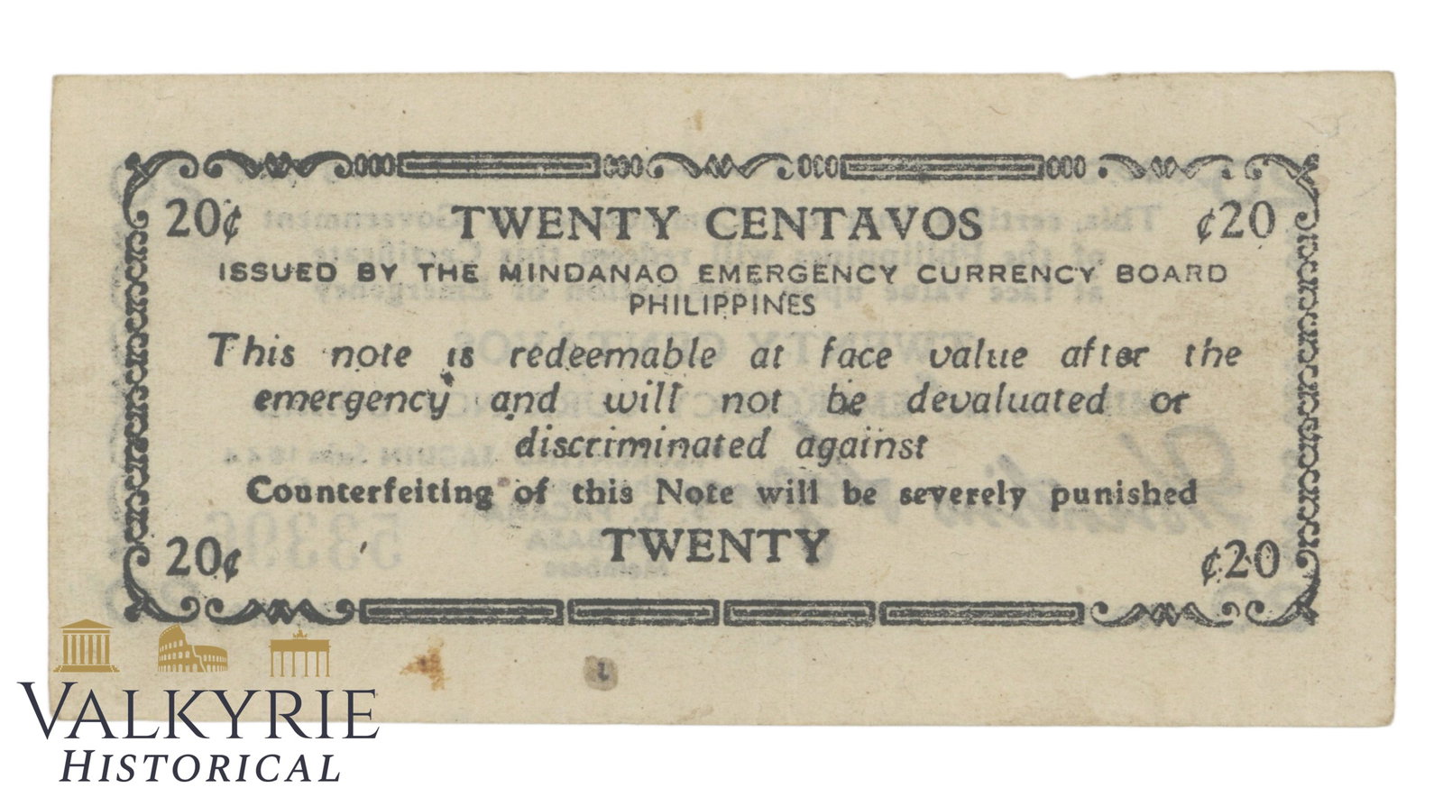 Philippines – Mindanao, 20 Centavos, 1944, Pick S513a, VF: Philippines – Mindanao, 20 Centavos, 1944, Pick S513a, VF .Shipping flat cost $25 it doesn't matter how many items you win. you pay just $25 for shipping.