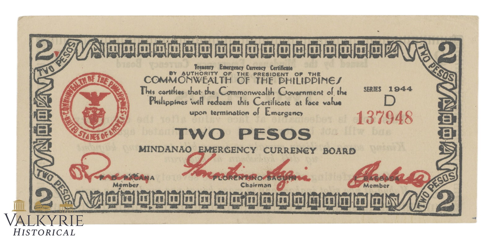 Philippines – Mindanao, 2 Pesos, 1944, Pick S516a, VF+: Philippines – Mindanao, 2 Pesos, 1944, Pick S516a, VF+ . Shipping flat cost $25 it doesn't matter how many items you win. you pay just $25 for shipping.