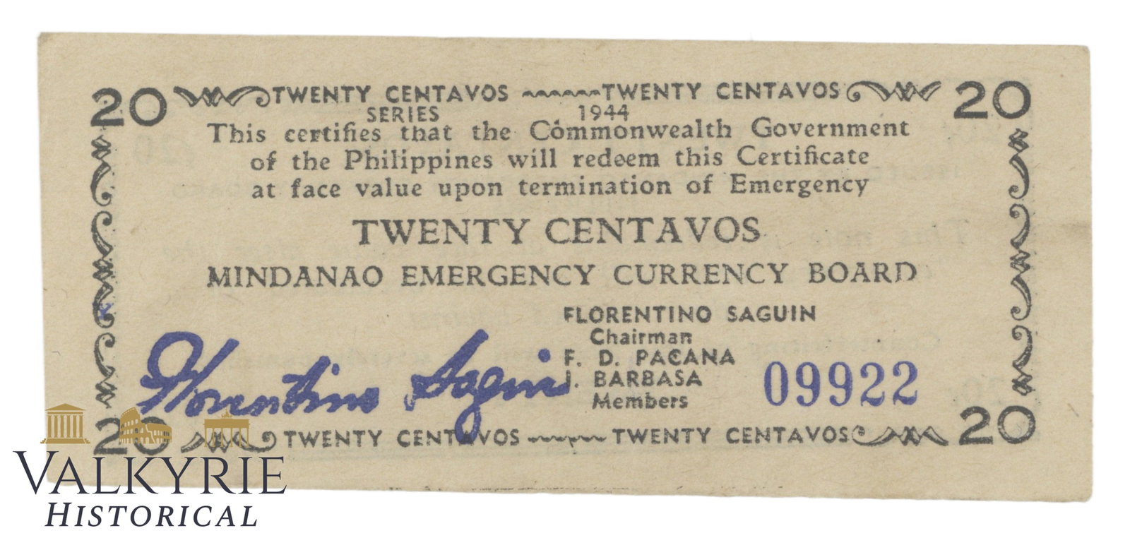 Philippines – Mindanao, 20 Centavos, 1944, Pick S521, VF: Philippines – Mindanao, 20 Centavos, 1944, Pick S521, VF . Shipping flat cost $25 it doesn't matter how many items you win. you pay just $25 for shipping.