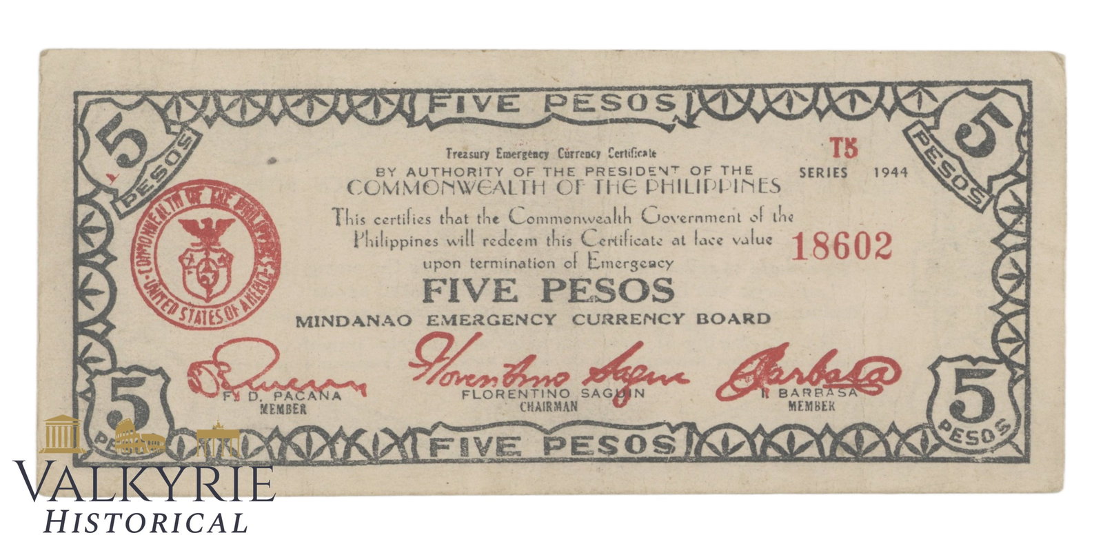 Philippines – Mindanao, 5 Pesos, 1944, Pick S526c, XF/EF: Philippines – Mindanao, 5 Pesos, 1944, Pick S526c, XF/EF . Shipping flat cost $25 it doesn't matter how many items you win. you pay just $25 for shipping.