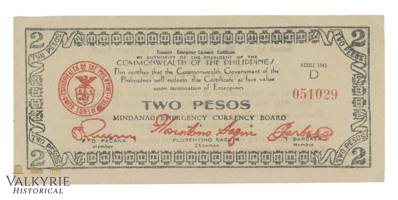 Philippines – Mindanao, 2 Pesos, 1945, Pick S536, VF+ (1 of 2)