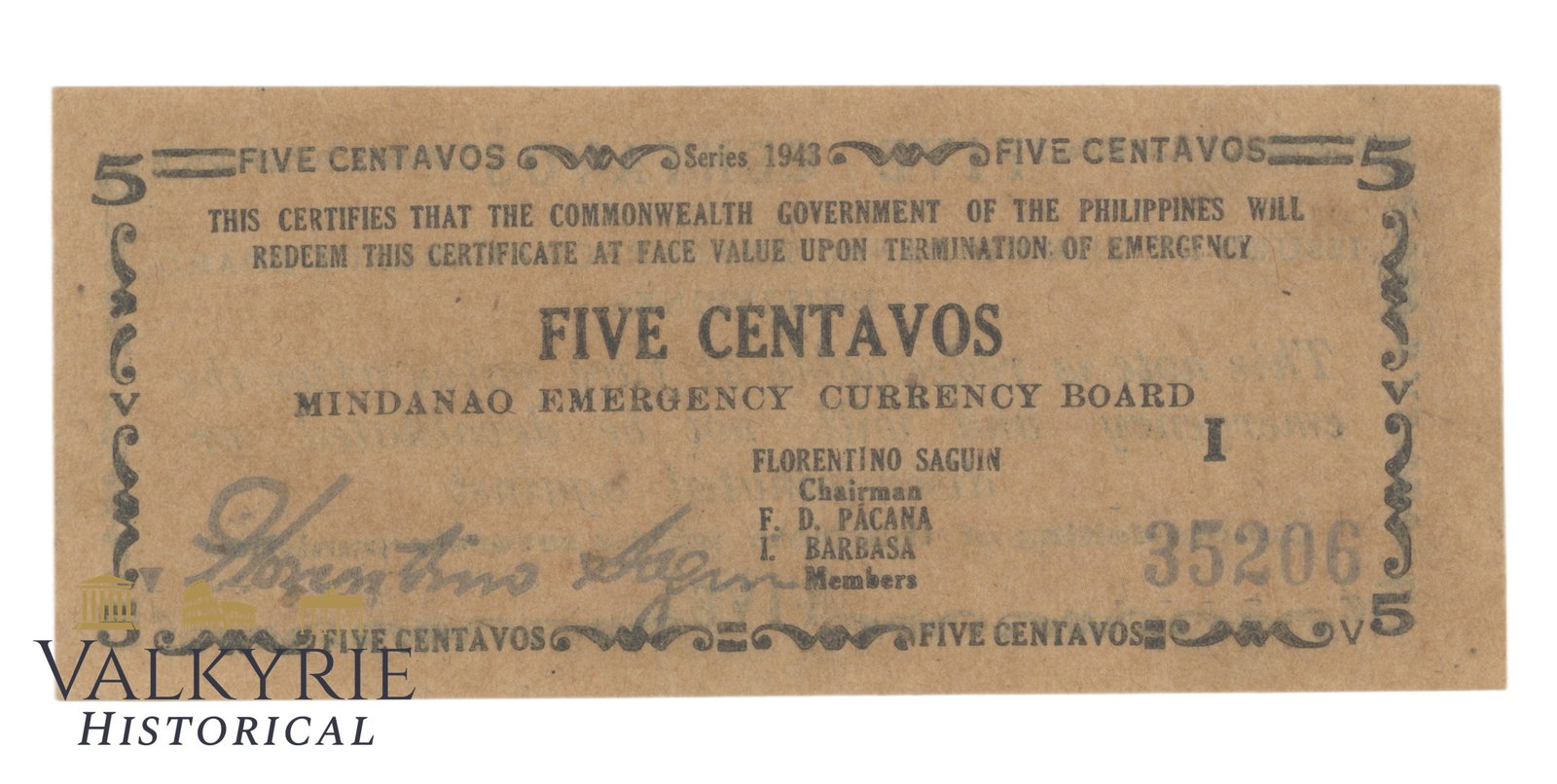 Philippines – Mindanao, 5 centavos, 1943, Pick S481b, XF/EF: Philippines – Mindanao, 5 centavos, 1943, Pick S481b, XF/EF Shipping flat cost $25 it doesn't matter how many items you win. you pay just $25 for shipping.