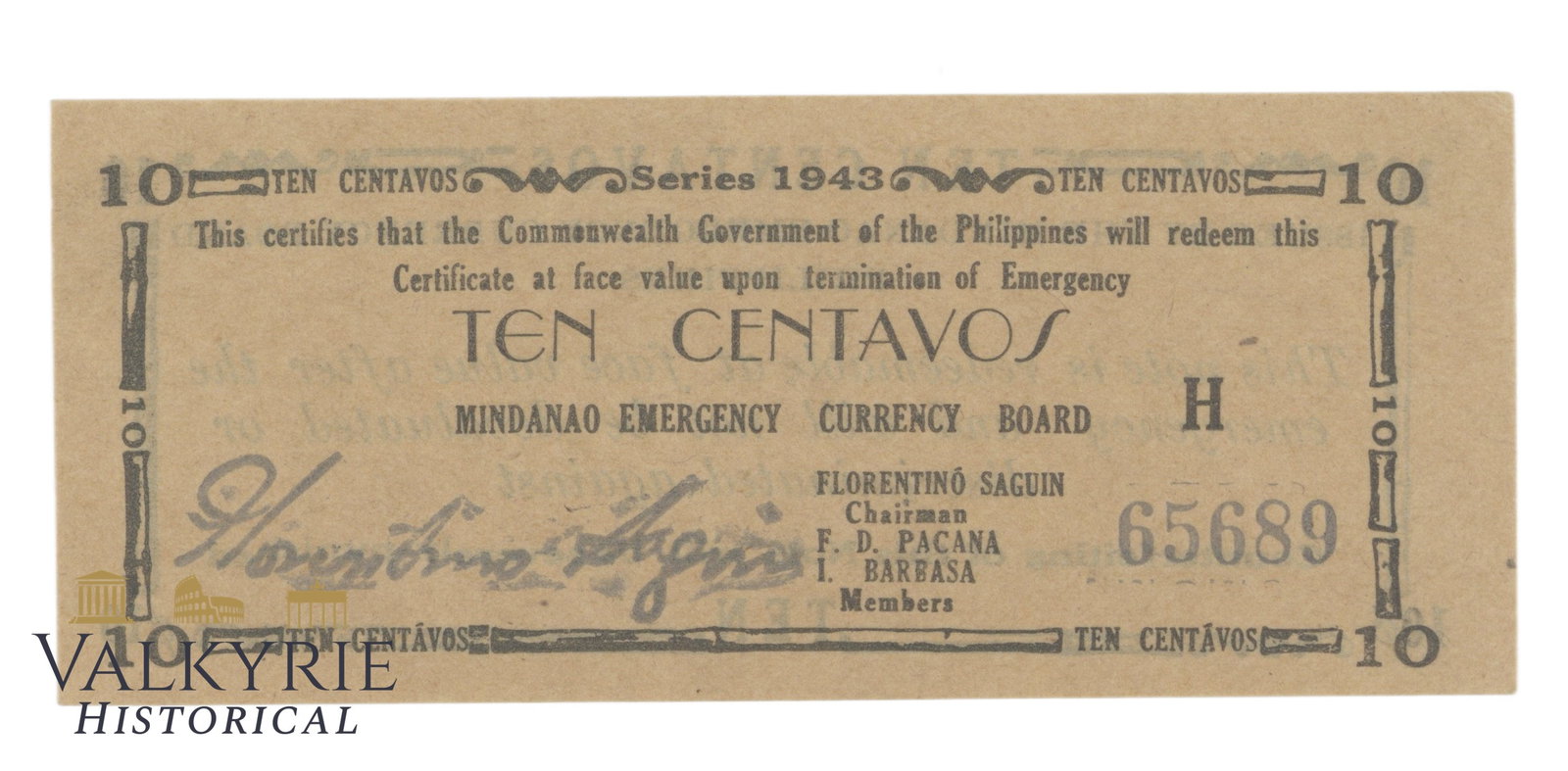 Philippines – Mindanao, 10 centavos, 1943, Pick S482b, XF/EF+: Philippines – Mindanao, 10 centavos, 1943, Pick S482b, XF/EF+. Shipping flat cost $25 it doesn't matter how many items you win. you pay just $25 for shipping.