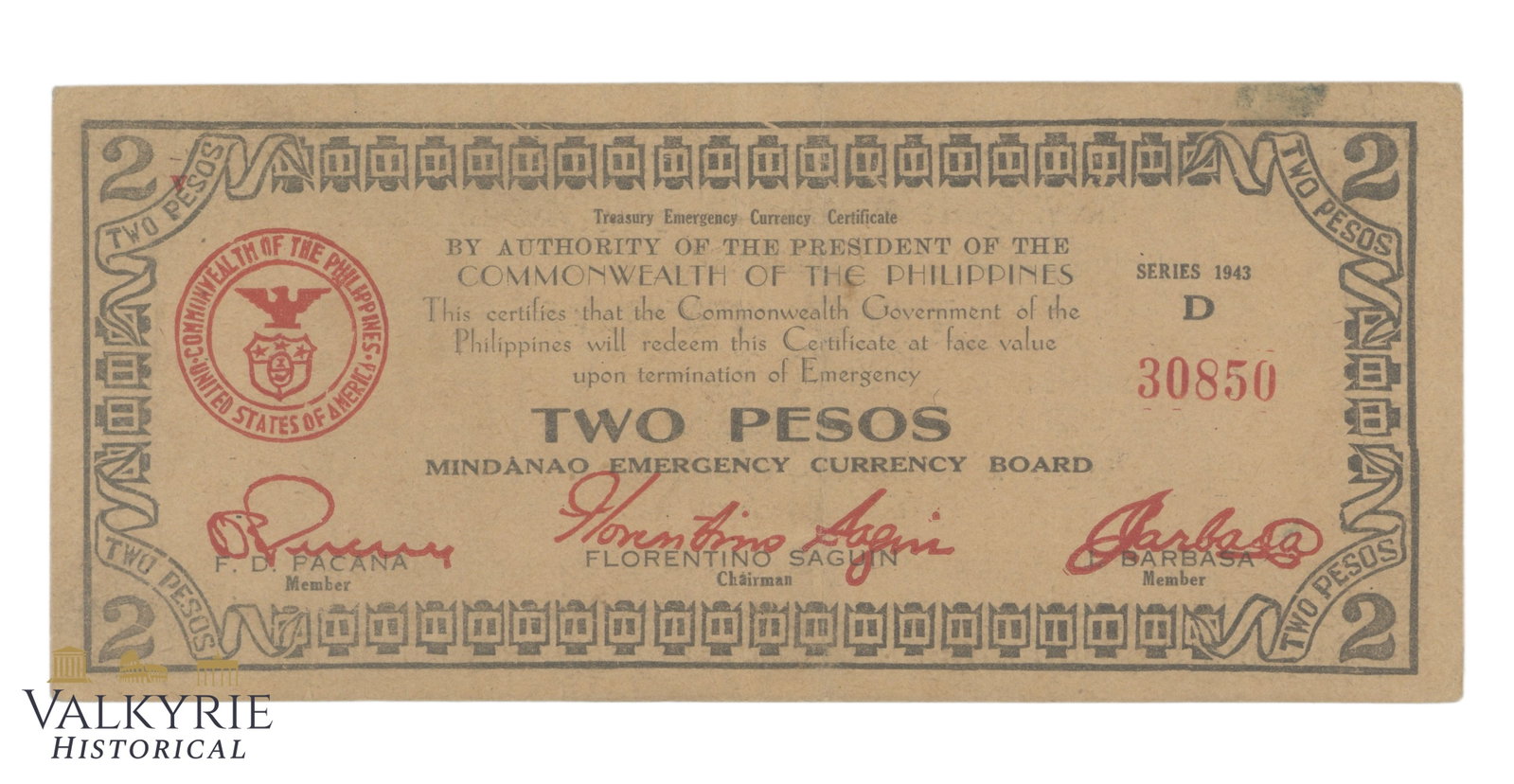 Philippines – Mindanao, 2 Pesos, 1943, Pick S486a, VF (1 of 2)
