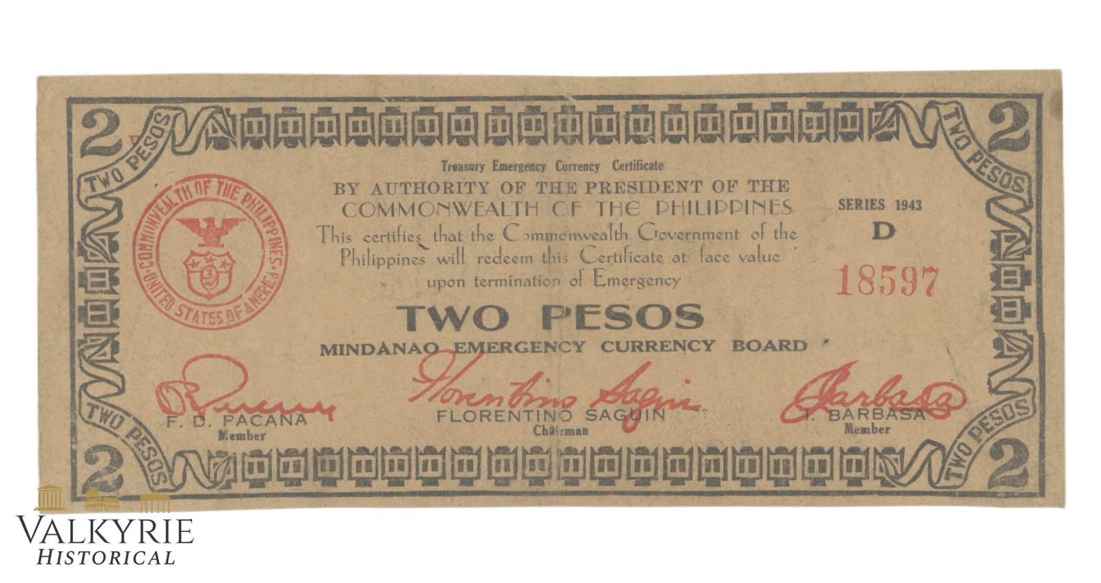 Philippines – Mindanao, 2 Pesos, 1943, Pick S486b, F (1 of 2)