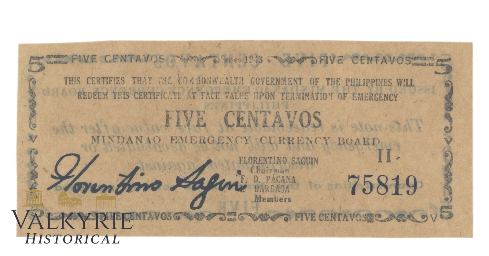 Philippines – Mindanao, 5 Centavos, 1943, Pick S491, VF: Philippines – Mindanao, 5 Centavos, 1943, Pick S491, VF .Shipping flat cost $25 it doesn't matter how many items you win. you pay just $25 for shipping.