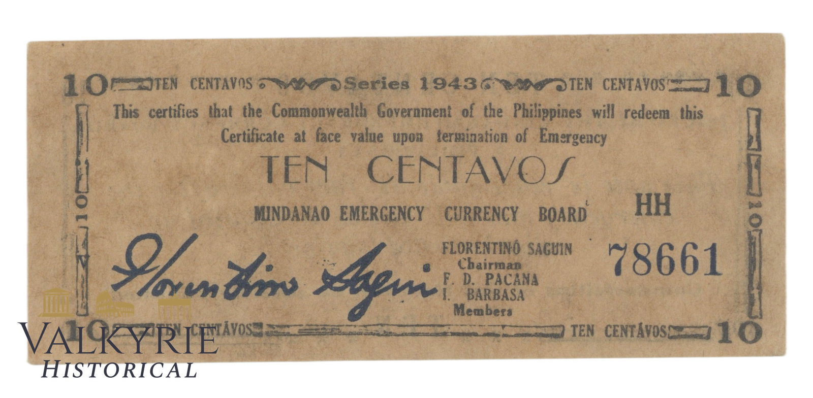 Philippines – Mindanao, 10 Centavos, 1943, Pick S492, XF/EF: Philippines – Mindanao, 10 Centavos, 1943, Pick S492, XF/EF. Shipping flat cost $25 it doesn't matter how many items you win. you pay just $25 for shipping.