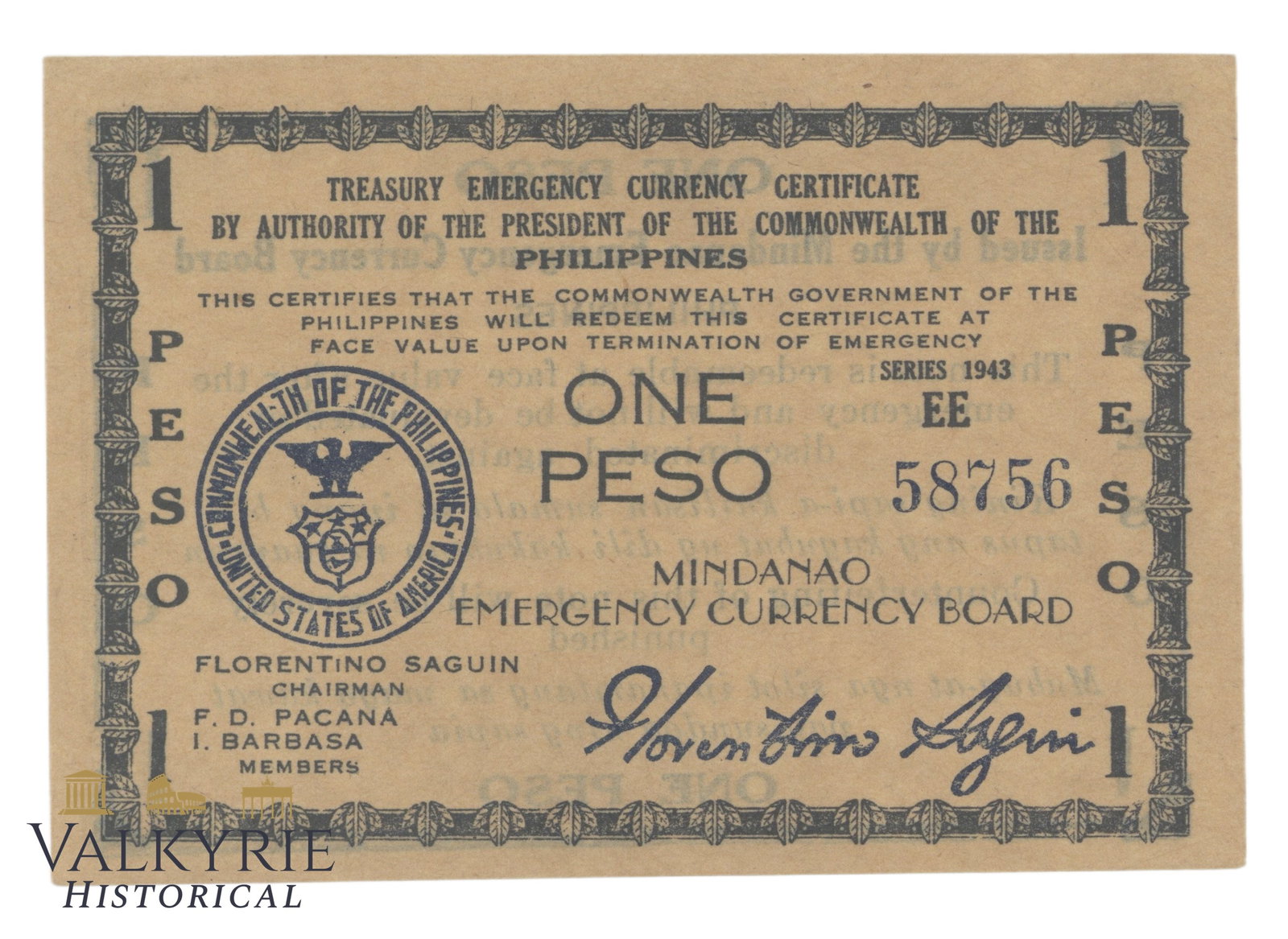Philippines – Mindanao, 1 Peso, 1943, Pick S495, XF/EF: Philippines – Mindanao, 1 Peso, 1943, Pick S495, XF/EF . Shipping flat cost $25 it doesn't matter how many items you win. you pay just $25 for shipping.