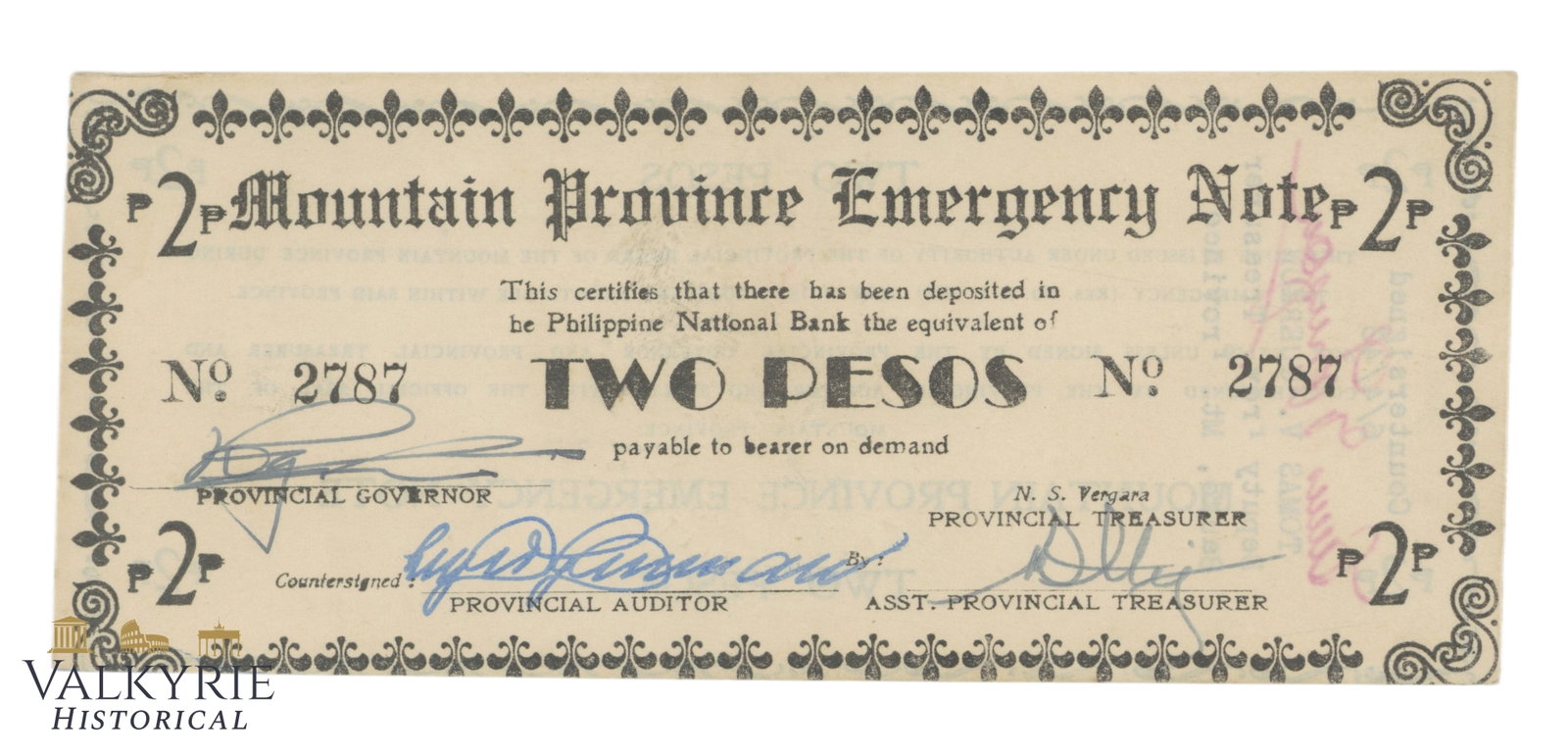 Philippines - Mountain Province, 2 Pesos 1942, Pick S596a, AU (1 of 2)