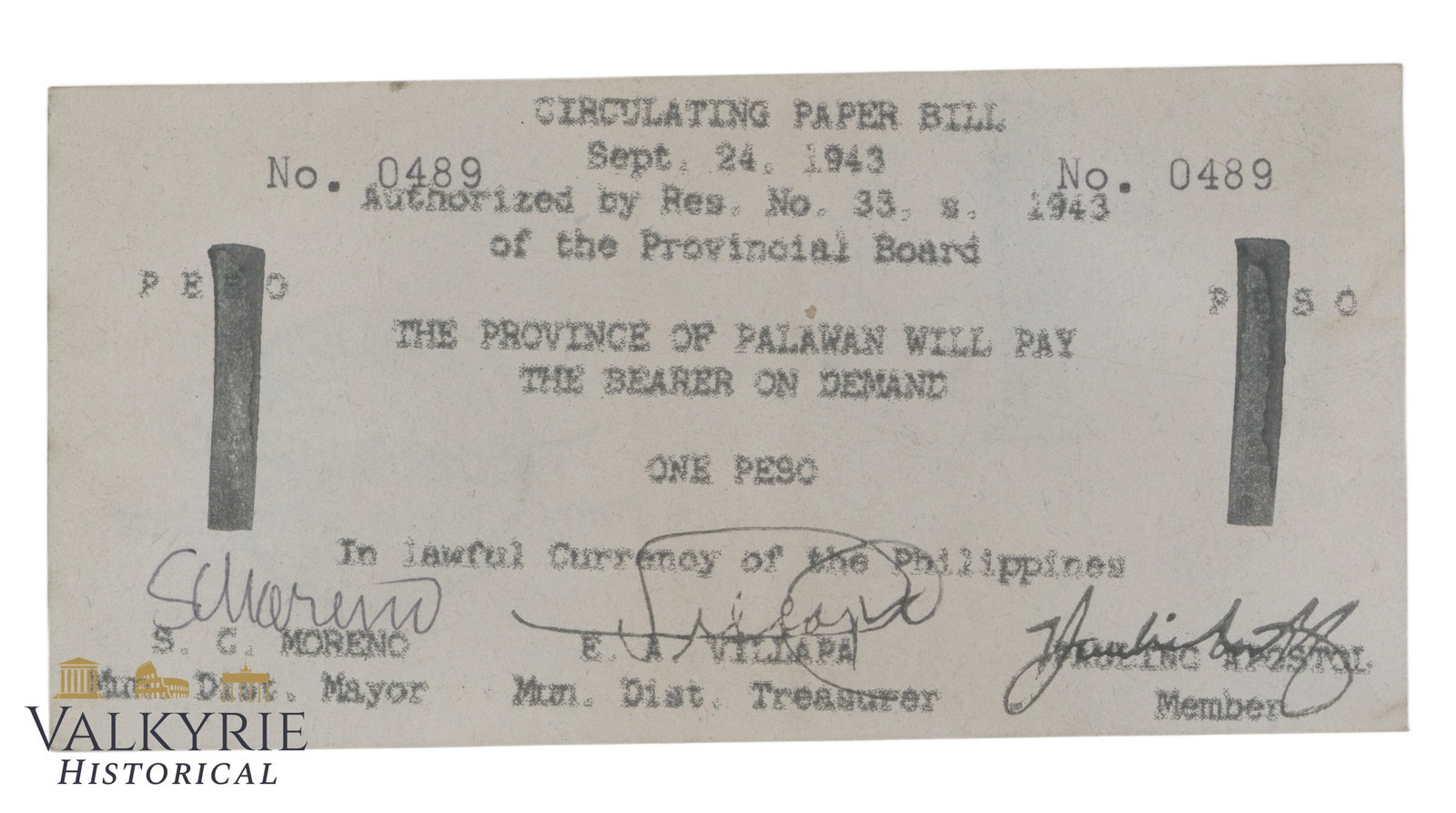 Philippines - Palawan - Brooke's Point, 1 Peso 1943, Pick S922b, AU- (1 of 2)
