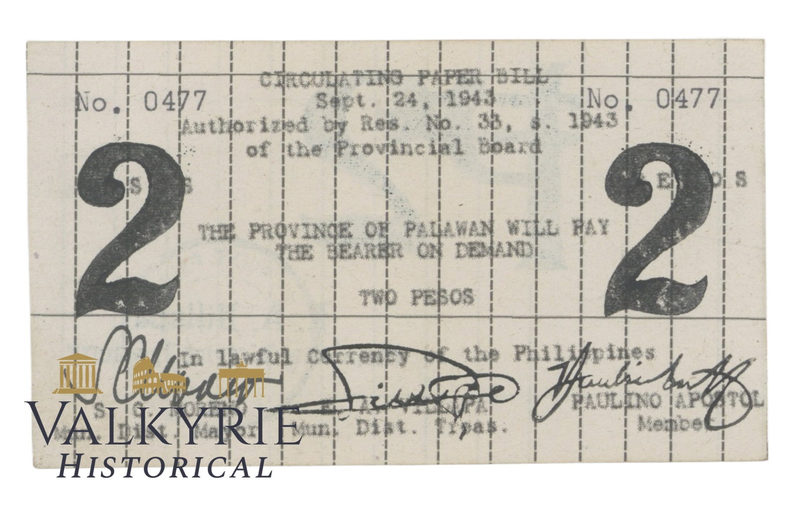 Philippines - Palawan - Brooke's Point, 2 Pesos 1943, Pick S926, AU (1 of 2)